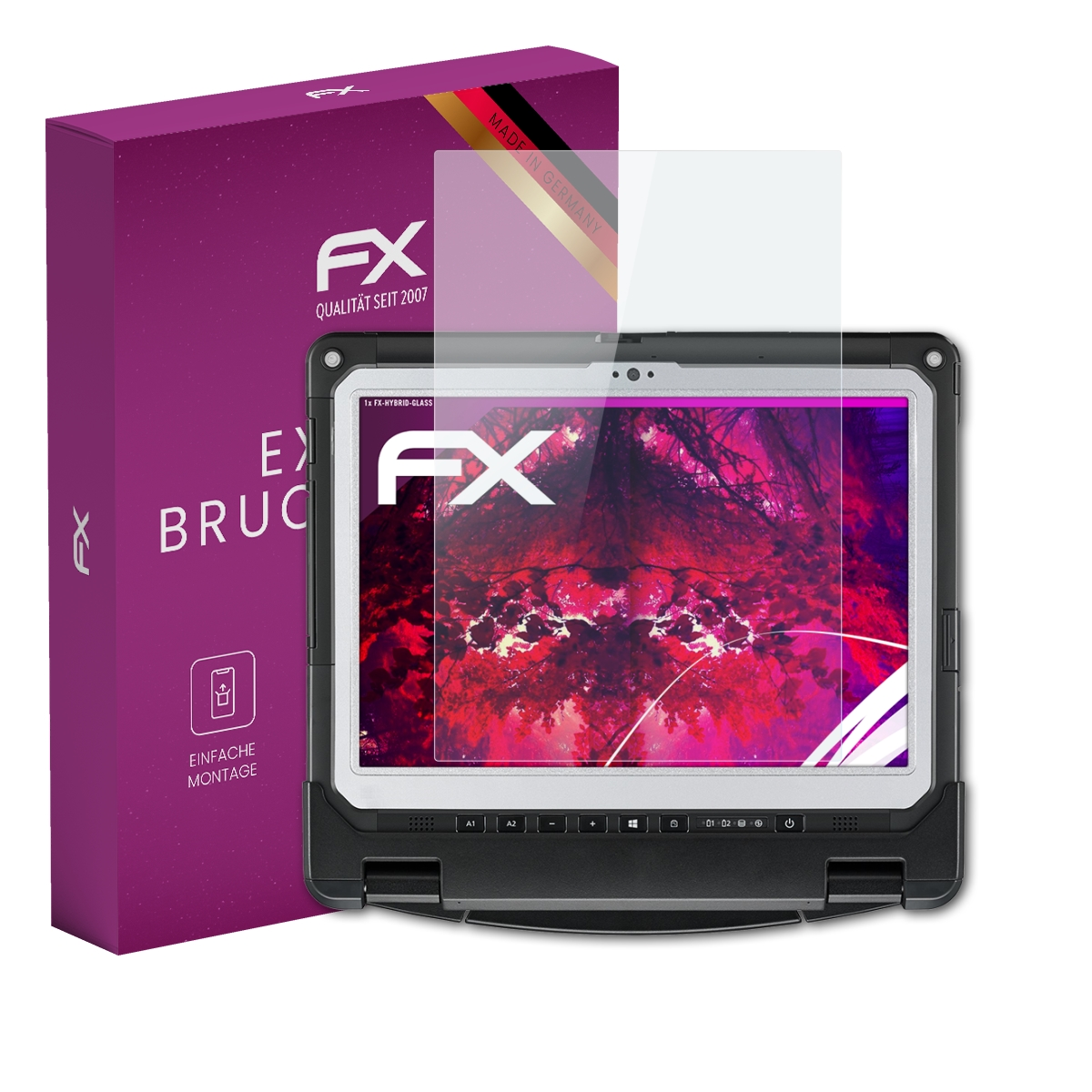 Ein Laptop mit Displayschutz, eine Box und ein Displayschutz.