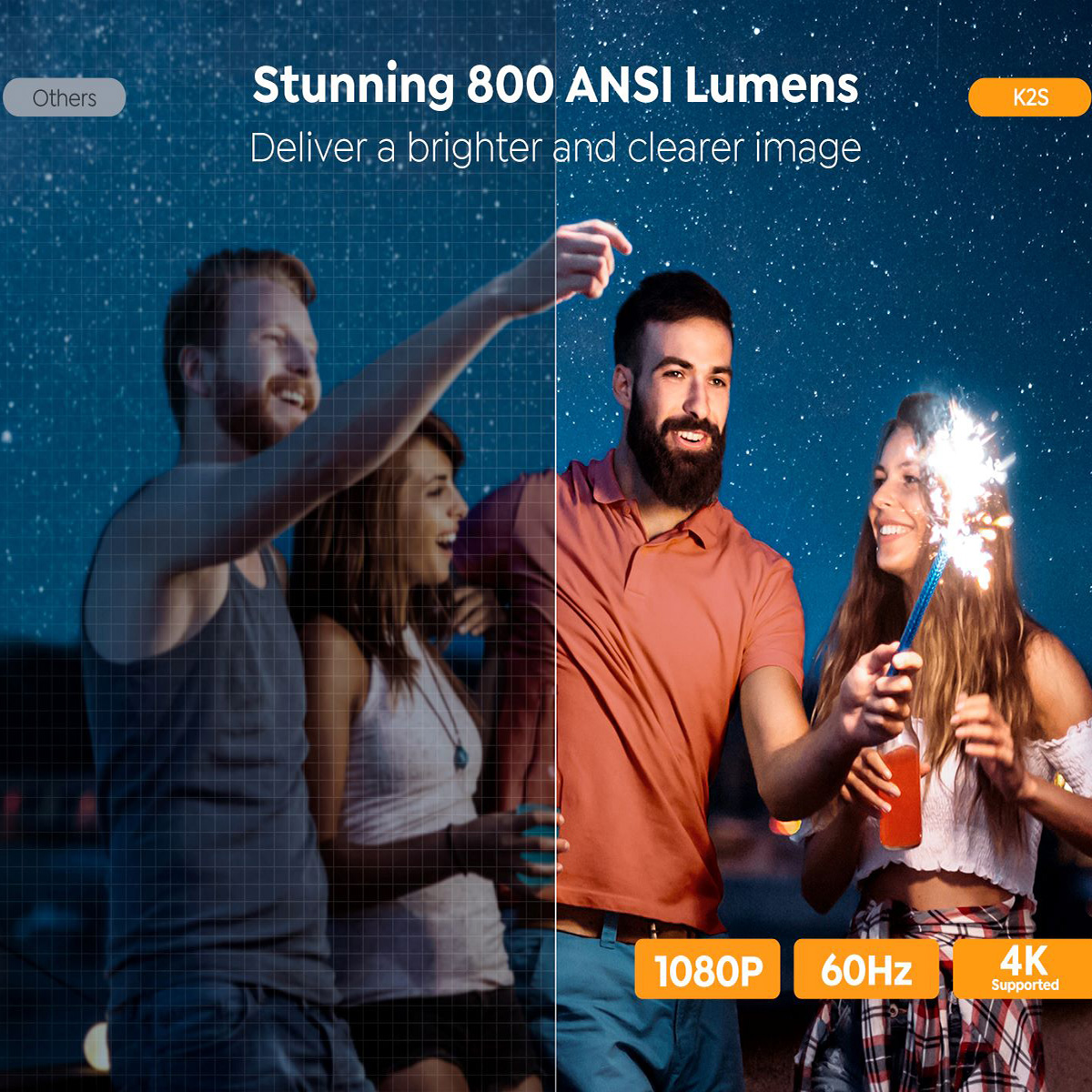 Trzy osoby na zewnątrz, dwóch mężczyzn i kobieta. Jeden mężczyzna wskazuje w górę, drugi trzyma zimny ogień.