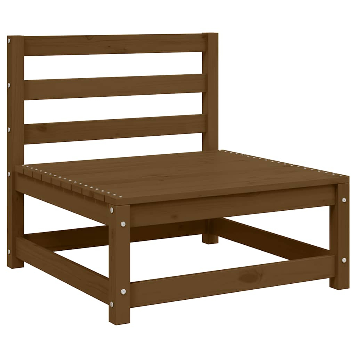 Brauner Holzstuhl, schlichtes Design, sichtbare Schraubverbindungen, Nahaufnahme.