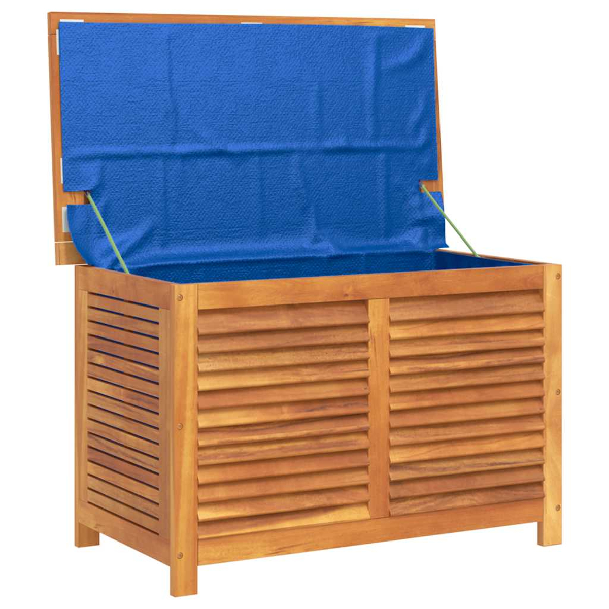 Holzaufbewahrungsbox mit blauem Stoff im Inneren ausgekleidet.