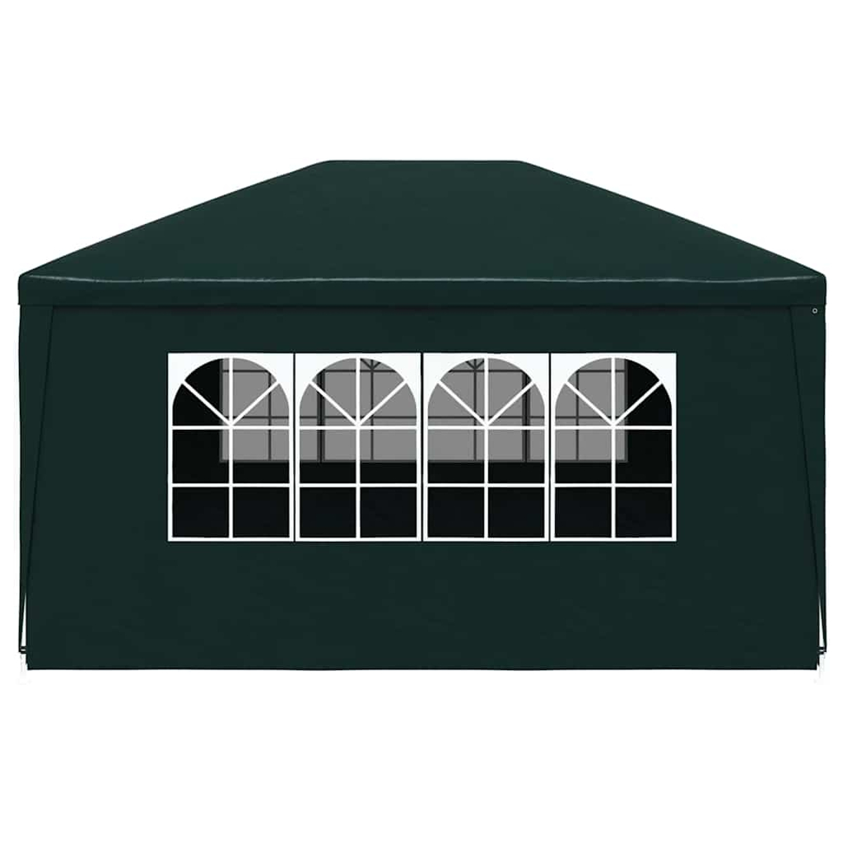 Dunkelgrüner Pavillon mit Fenstern.