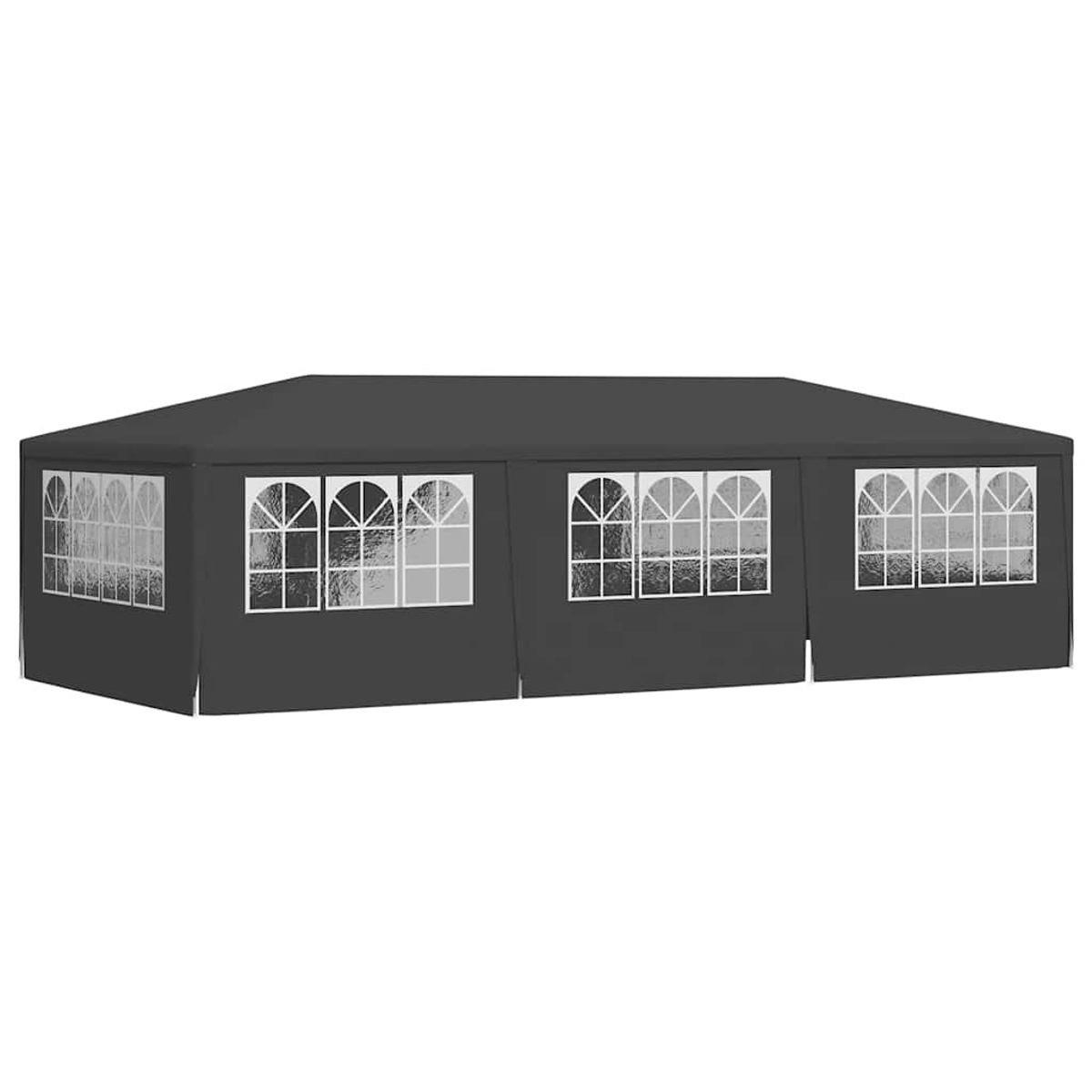 Tenda da esterno grigio scuro con diverse finestre.
