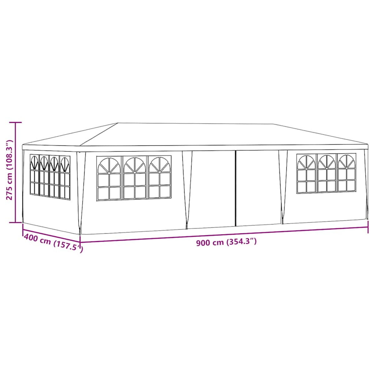 Grande tenda da esterno con dimensioni.