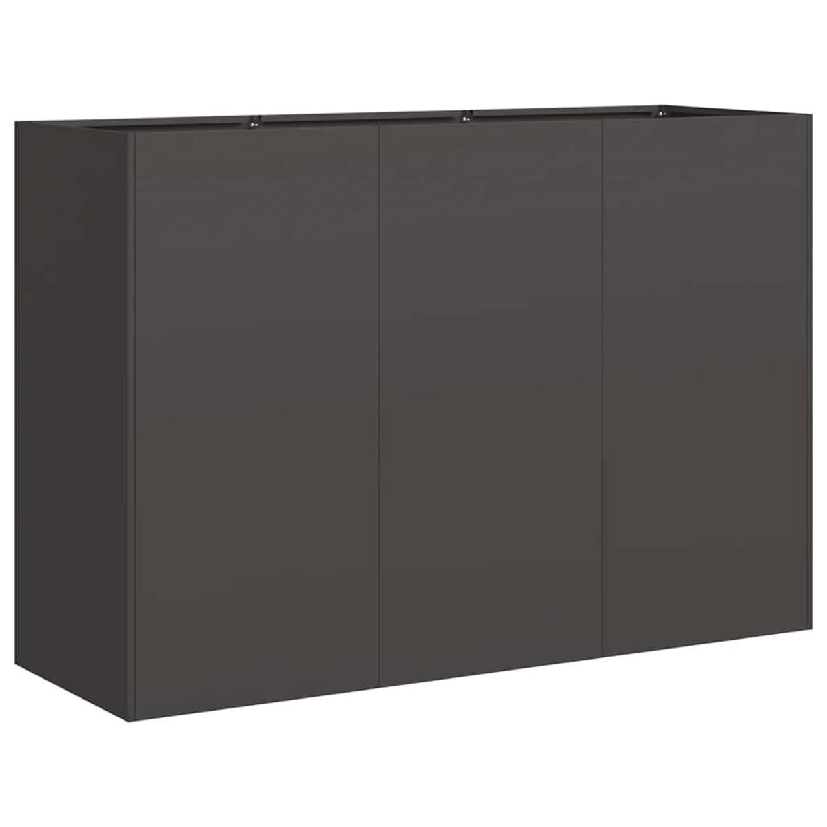 Dunkelgrauer Schrank mit vier Türen. Der Schrank ist rechteckig und hat ein schlichtes Design.