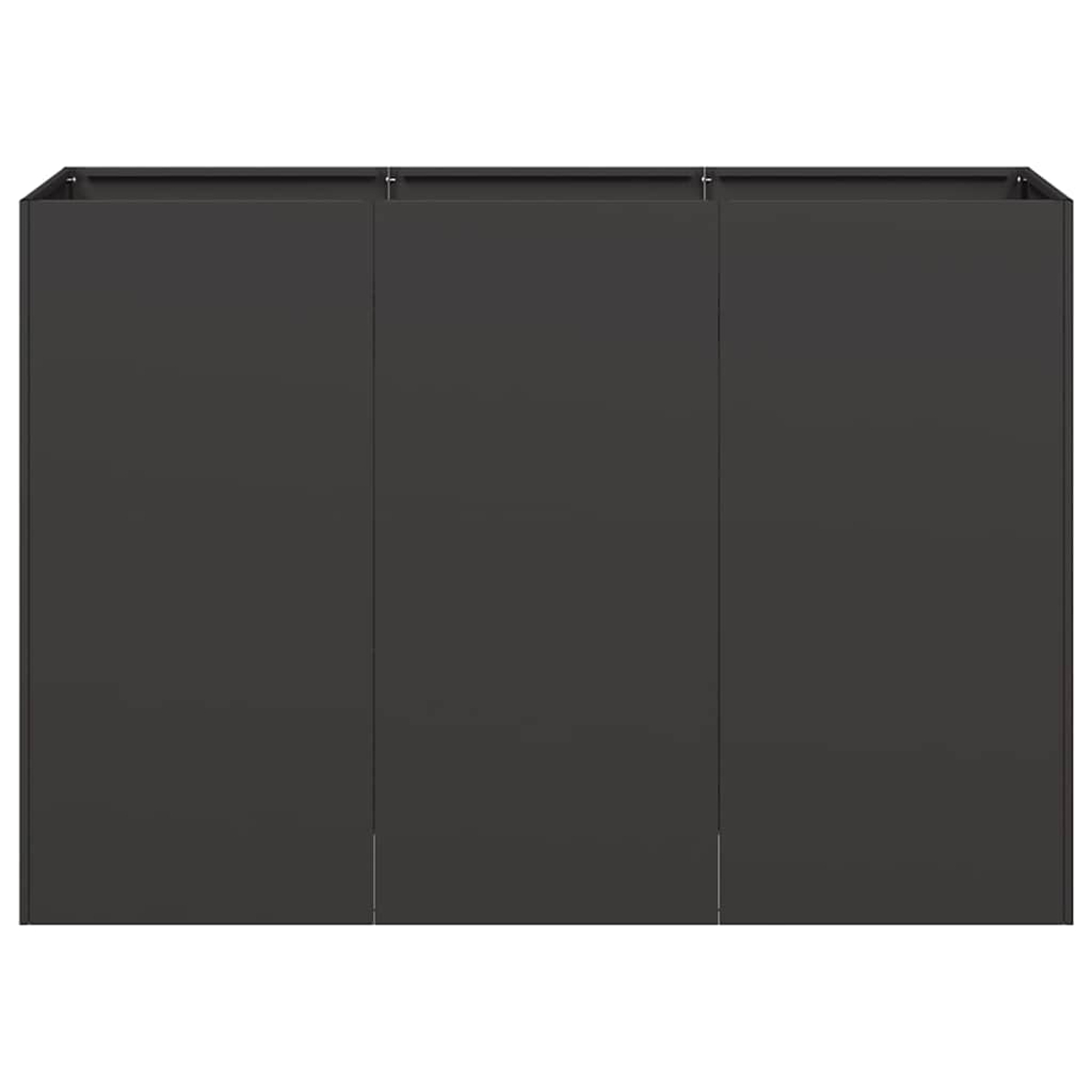Dunkelgrauer Schrank mit drei Türen. Der Schrank ist rechteckig und hat ein schlichtes Design.