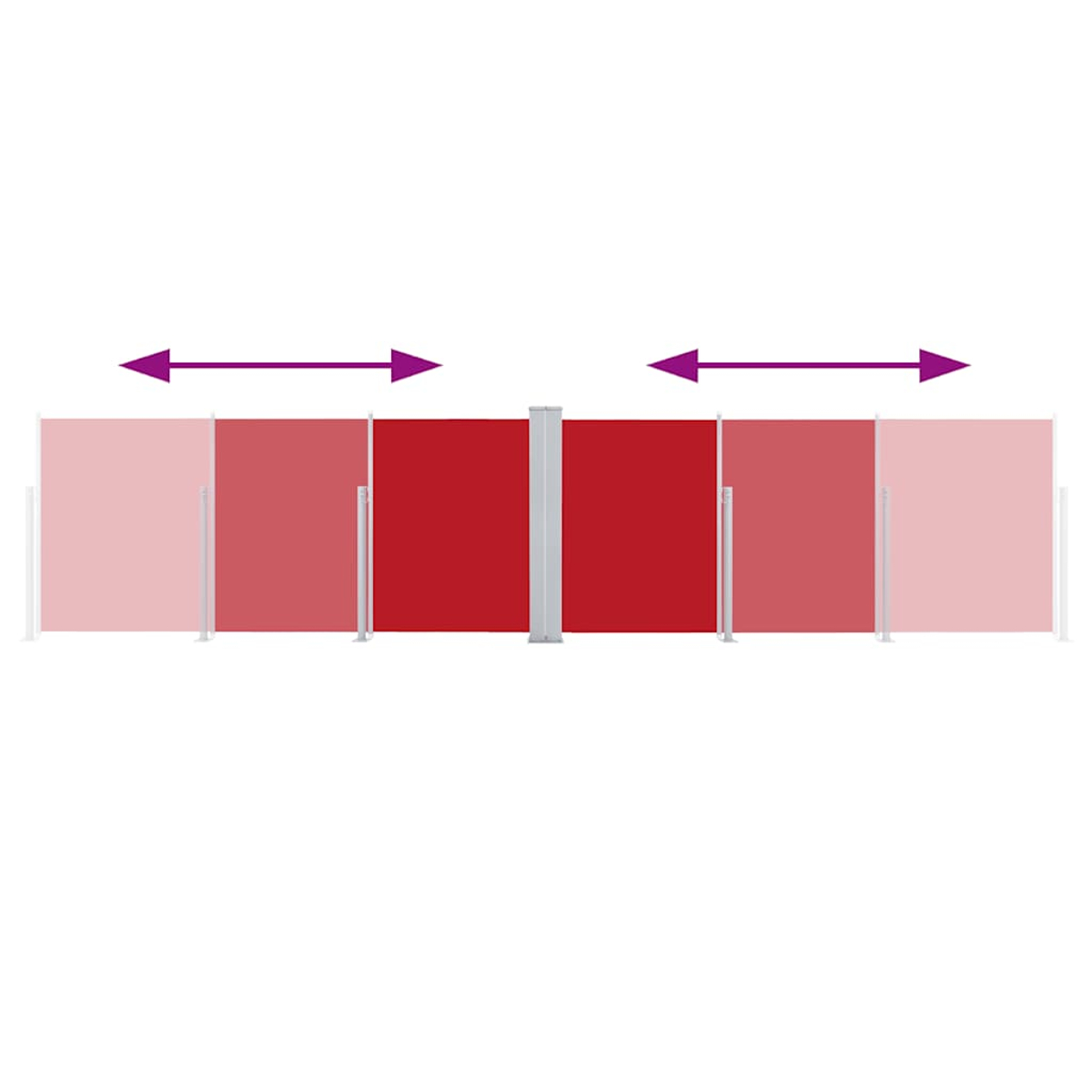 Diagramm eines einziehbaren Zauns. Der Zaun hat drei Abschnitte, mit Pfeilen, die Bewegung anzeigen.