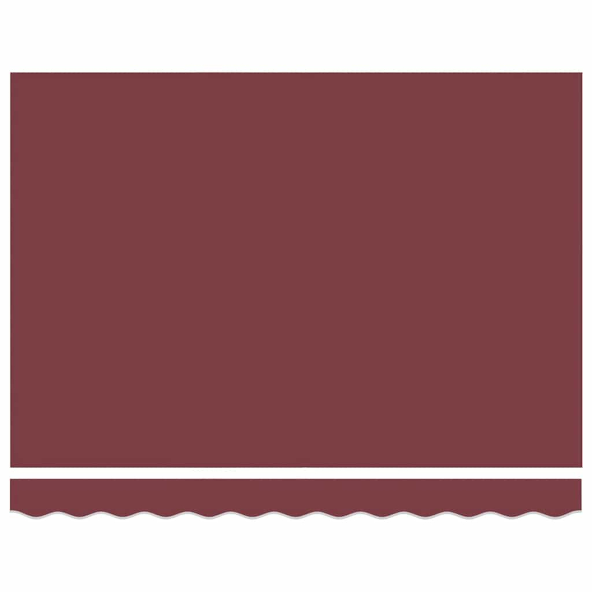 Tenda bordeaux con bordo bianco ondulato.