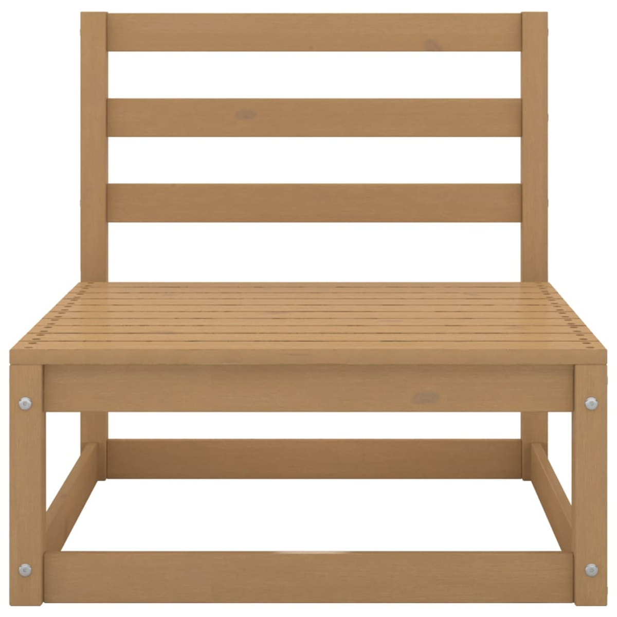 Holzstuhl mit Rückenlehne und Sitzfläche aus Holzlatten. Schrauben sind sichtbar.