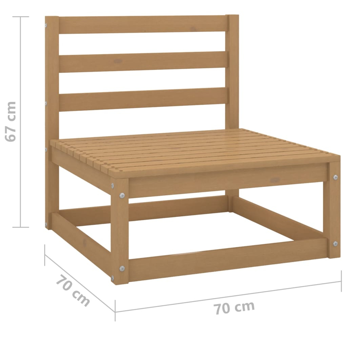 Holzstuhl, Abmessungen gezeigt. Sitz und Rücken. Der Stuhl ist ohne Kissen.