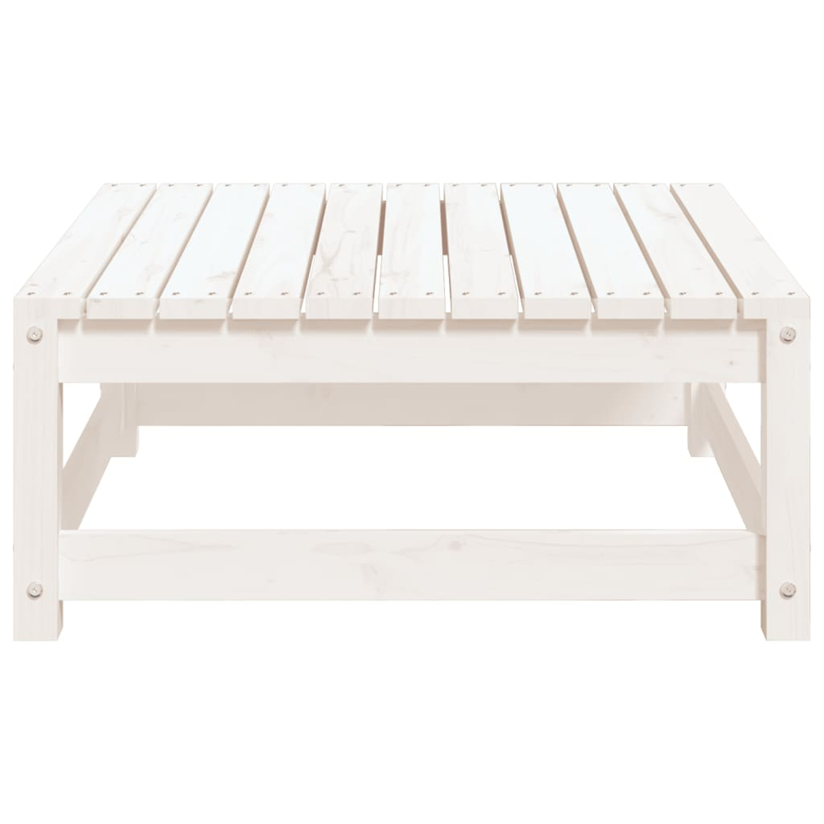 Weißer quadratischer Couchtisch aus Holz. Lattenrostplatte. Natürlicher Hintergrund.