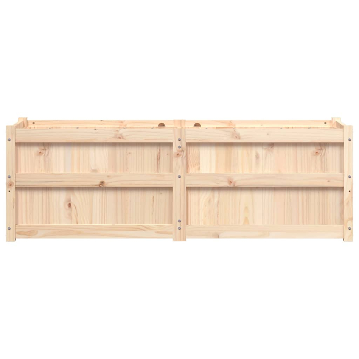 Eine Holzkiste mit Maßangaben. Es besteht aus hellbraunem Holz.
