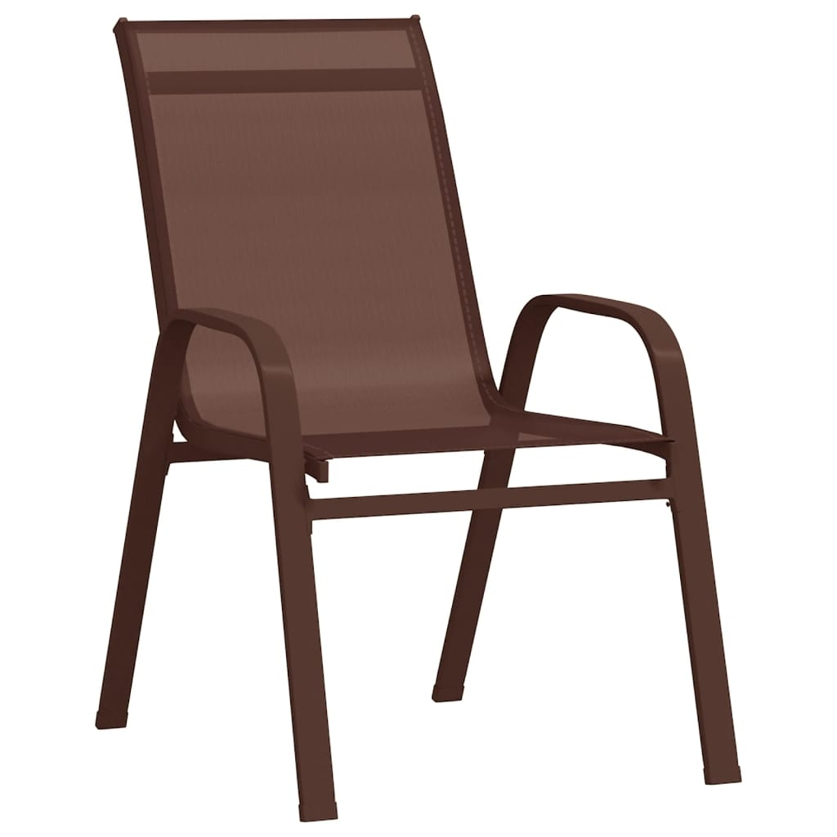 Brauner Outdoor-Stuhl. Metallrahmen. Netz Sitz und Rückenlehne. Modernes und schlichtes Design.