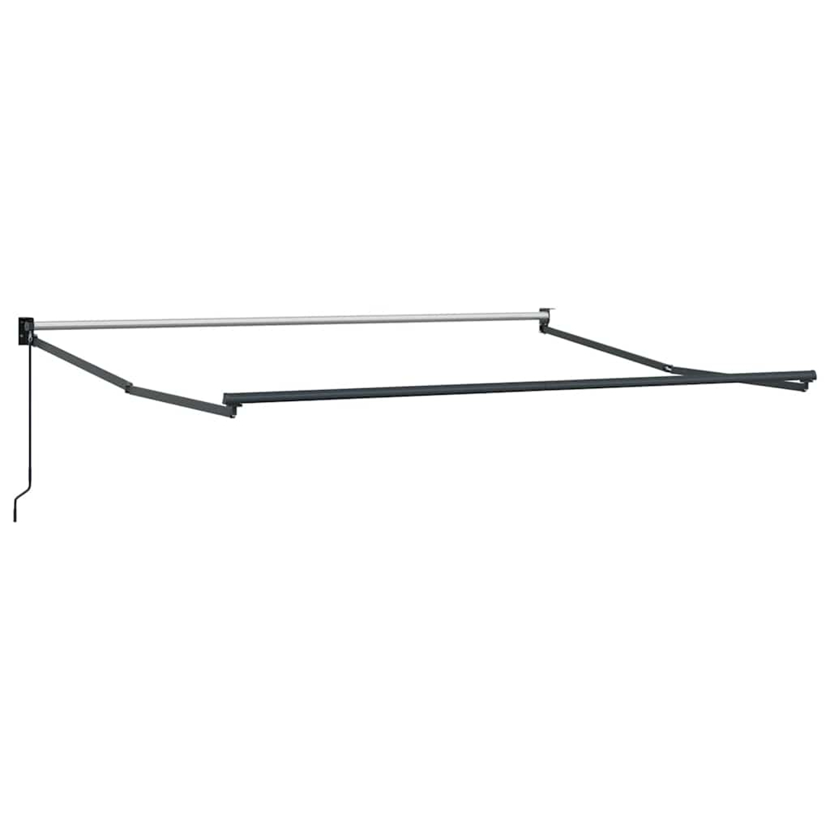 Un telaio per tenda da sole su sfondo nero, con un cordoncino.