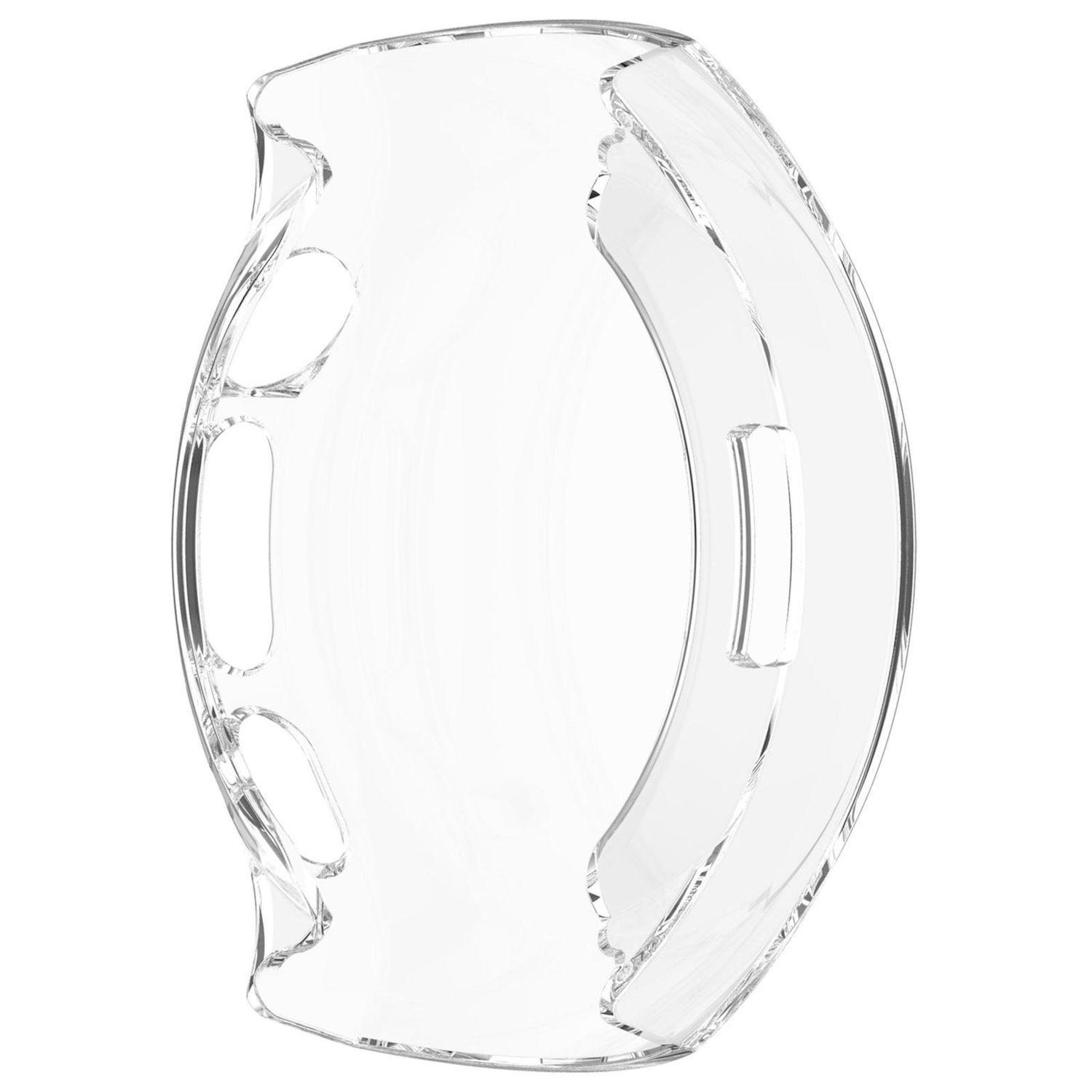 Copertura protettiva trasparente per uno smartwatch. La copertura è trasparente e curva.