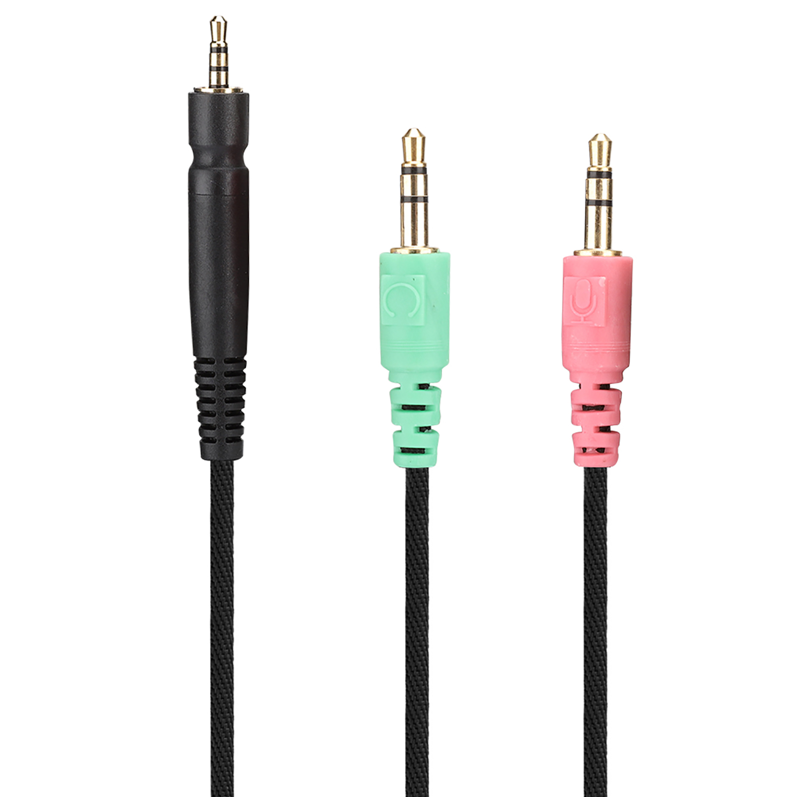 Drei Audioanschlüsse: schwarz, grün und rosa. Schwarz ist ein kombinierter Anschluss. Alle sind verbunden.