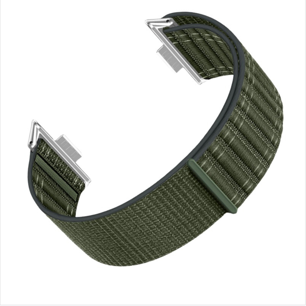 Grünes Uhrenarmband, Nylonmaterial. Metallverbinder. Einfaches Design.