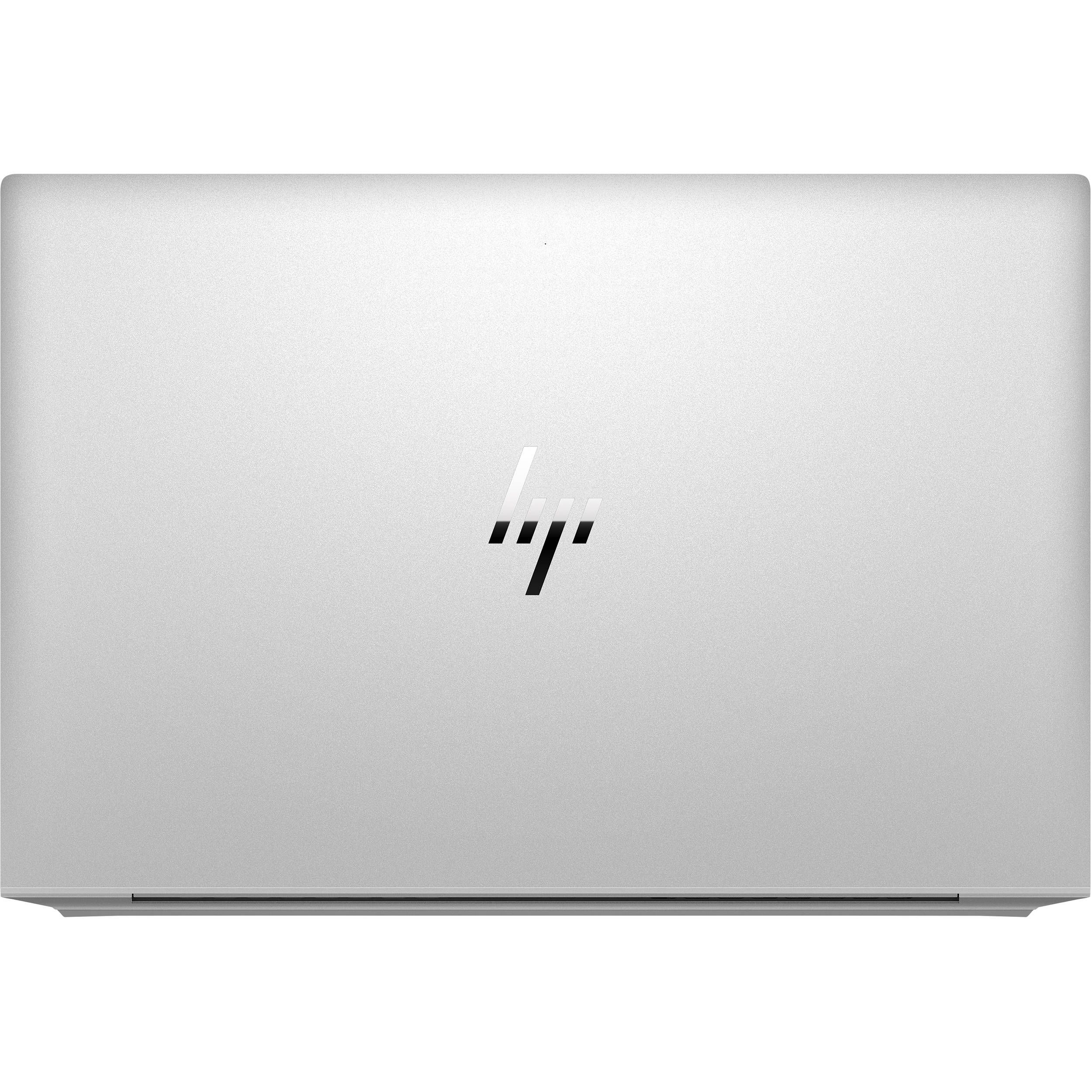 Ein silberner Laptop mit dem HP-Logo auf der Rückseite.