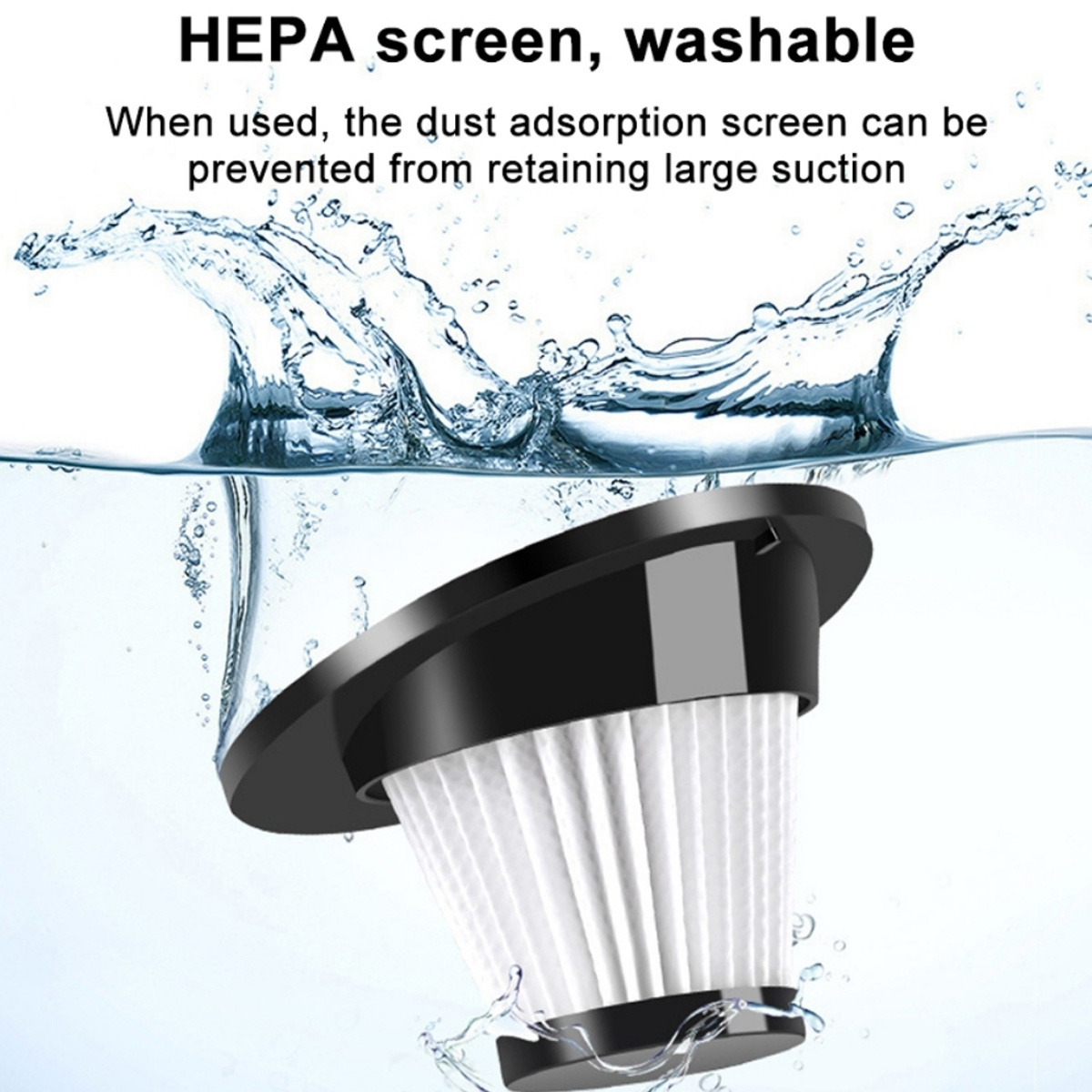 HEPA-Filter wird in Wasser gereinigt. Es ist schwarz und weiß, wobei Wasser den Filter umgibt.