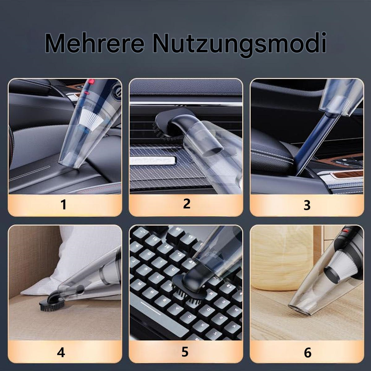 Staubsauger in verschiedenen Anwendungen. Es reinigt einen Innenraum, eine Tastatur und andere Bereiche.