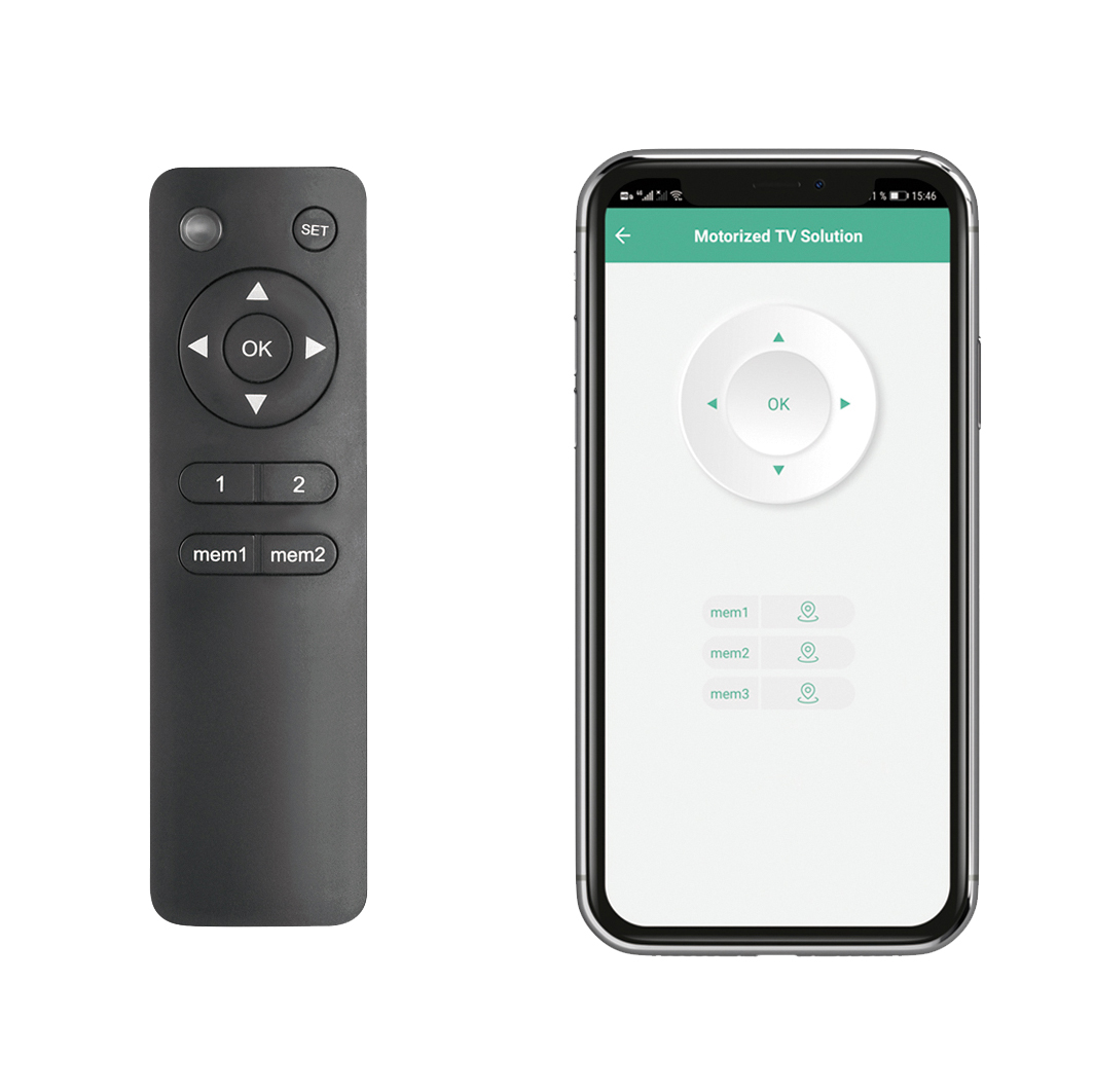Eine Fernbedienung und ein Telefon mit derselben Oberfläche mit Pfeilen und Tasten.