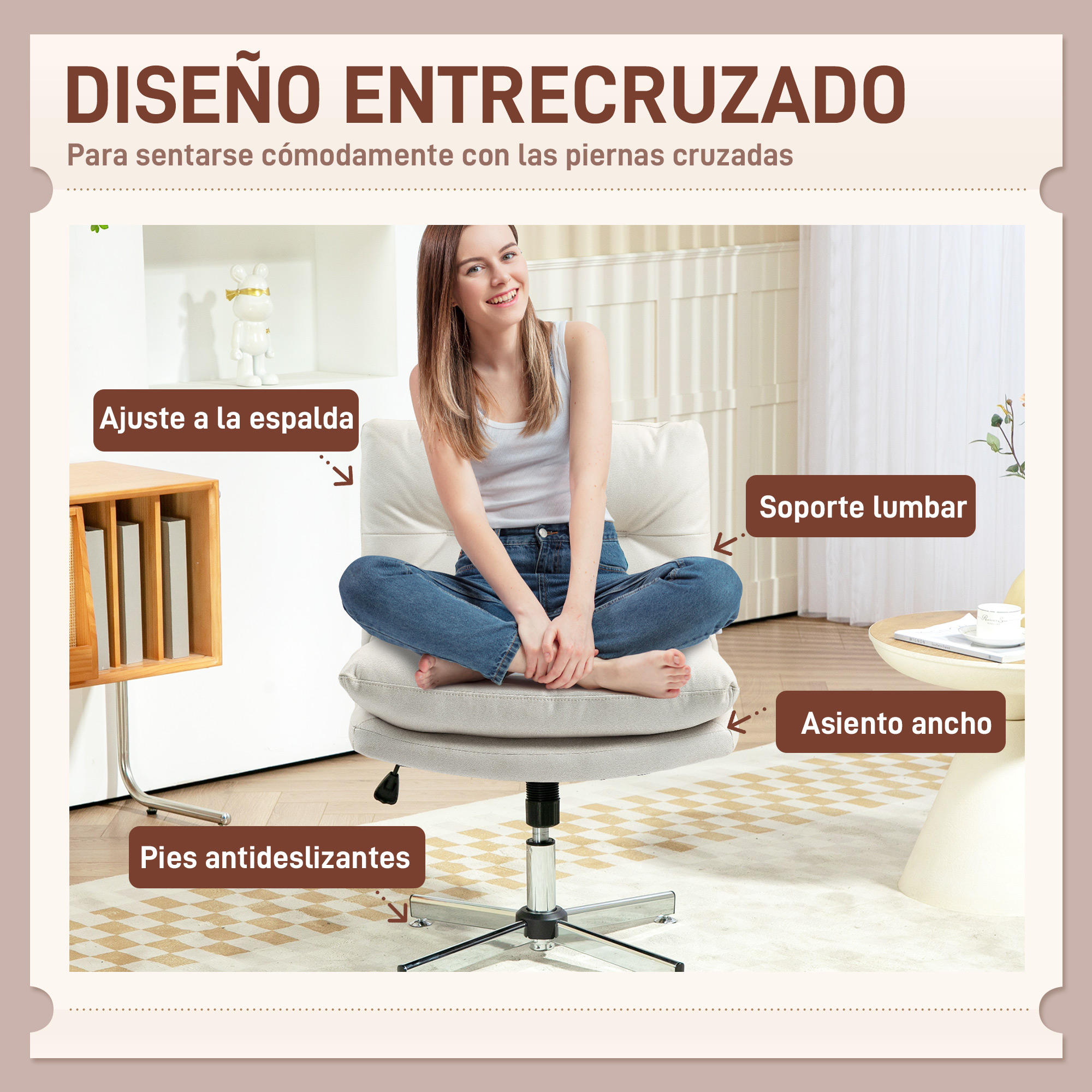 Foto de archivo que muestra a una persona sentada con las piernas cruzadas en una silla de oficina.