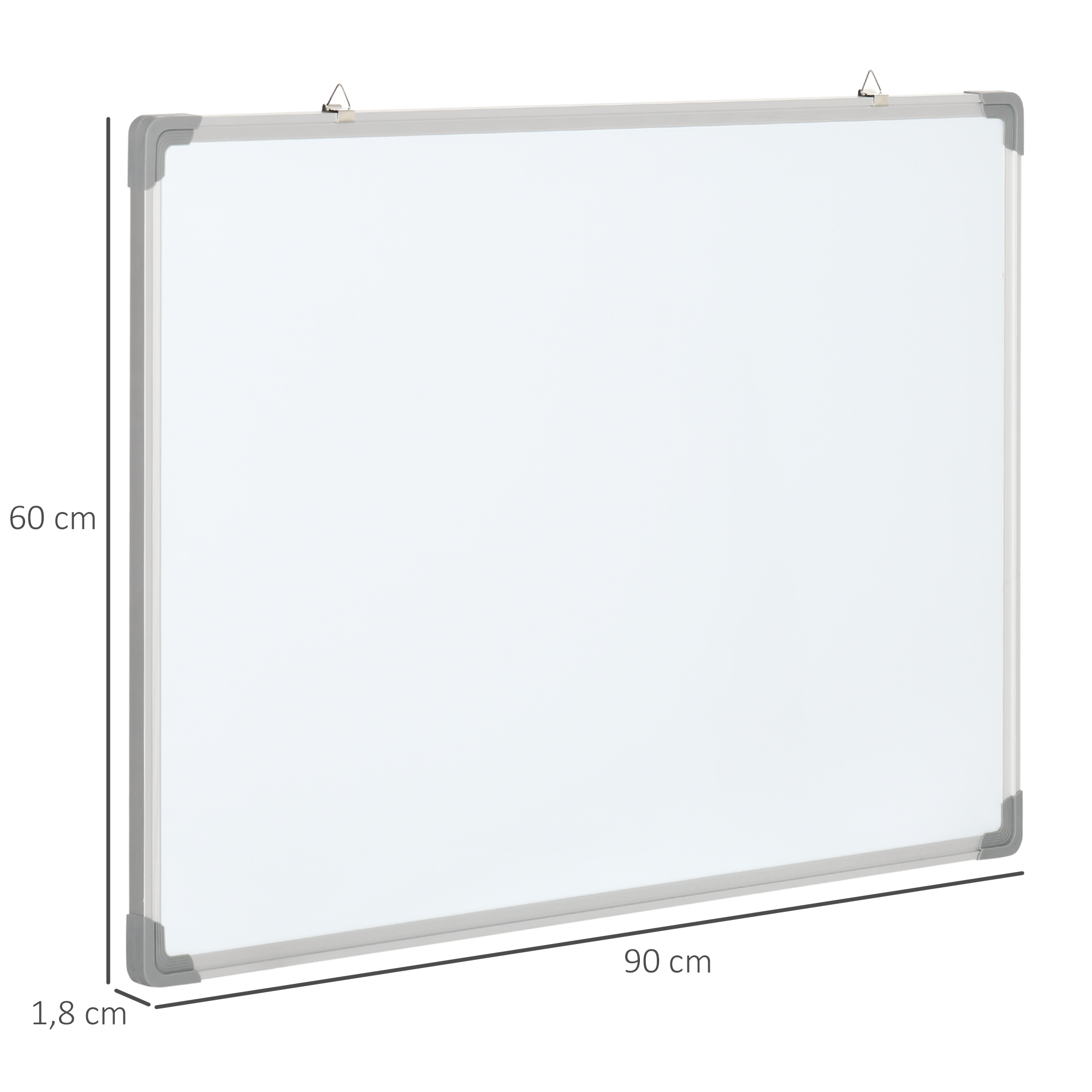 Una pizarra rectangular con marco gris, dimensiones 60x90 cm.