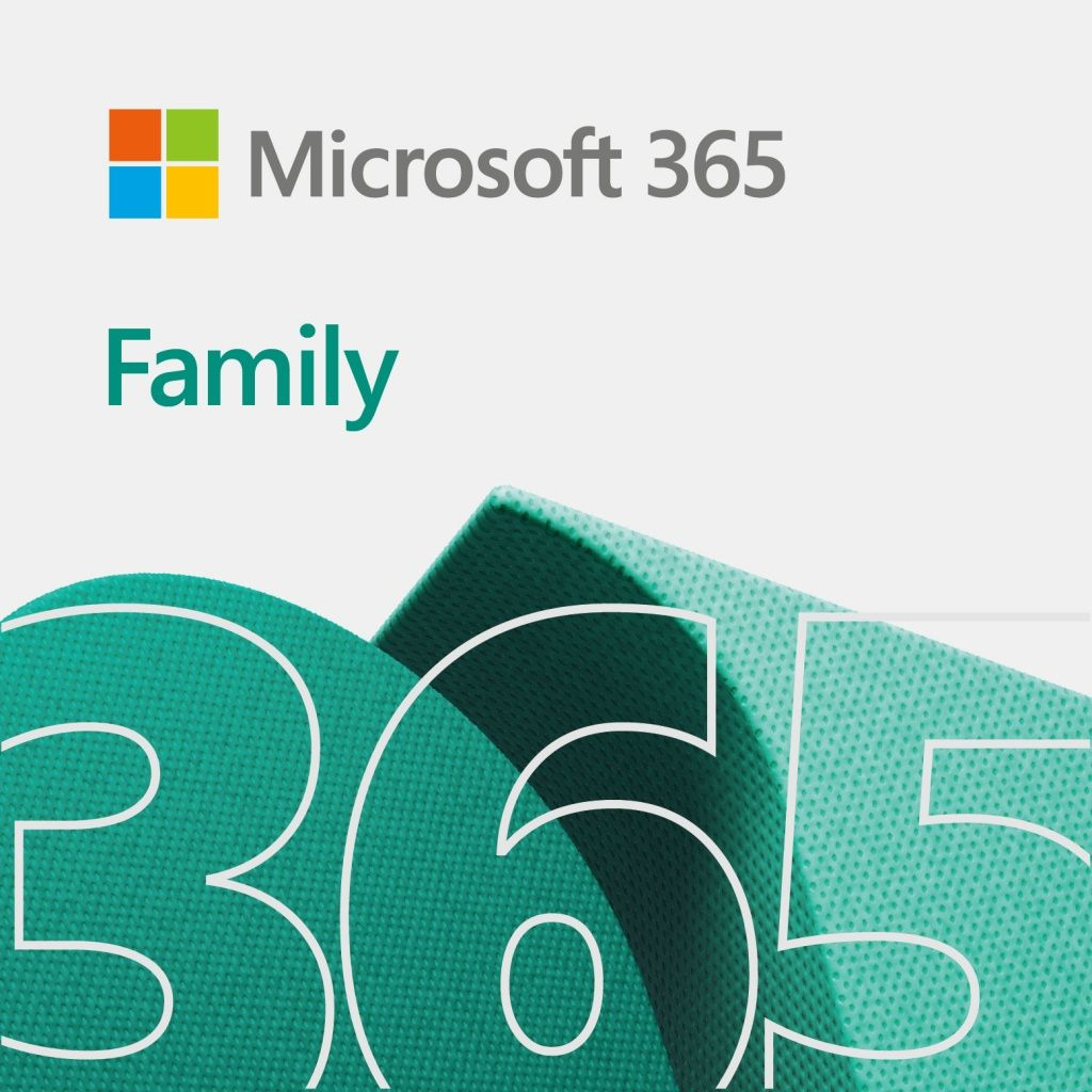 Logotipo de Microsoft 365 Family con cuadrados coloridos y la palabra 'Family'.