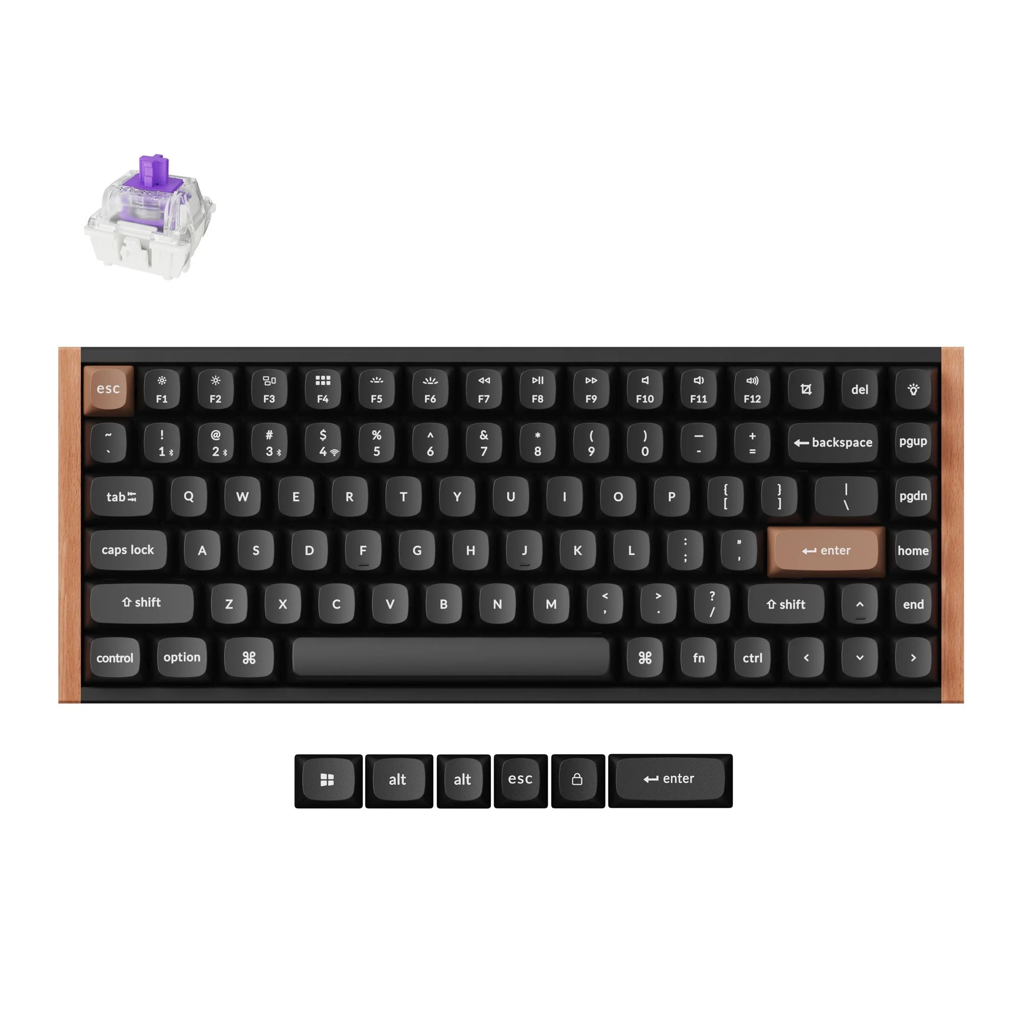 KEYCHRON K2 HE RGB Manyetik Switch 2.4 GHz İngilizce Ahşap Kenarlı Kablosuz Klavye Siyah