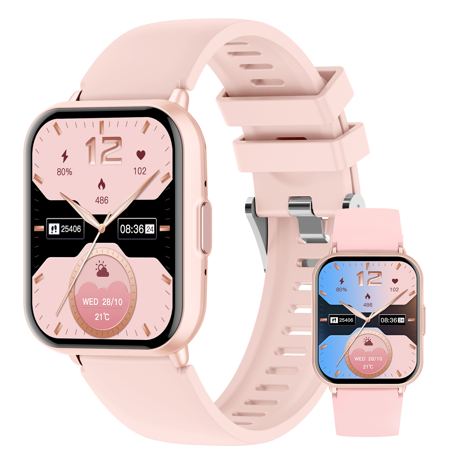 SROSS Smartwatch Damen Uhren Herren, Fitnessuhr Touchscreen  Smartwatch Silikon, 200mm, Rosa Silikon