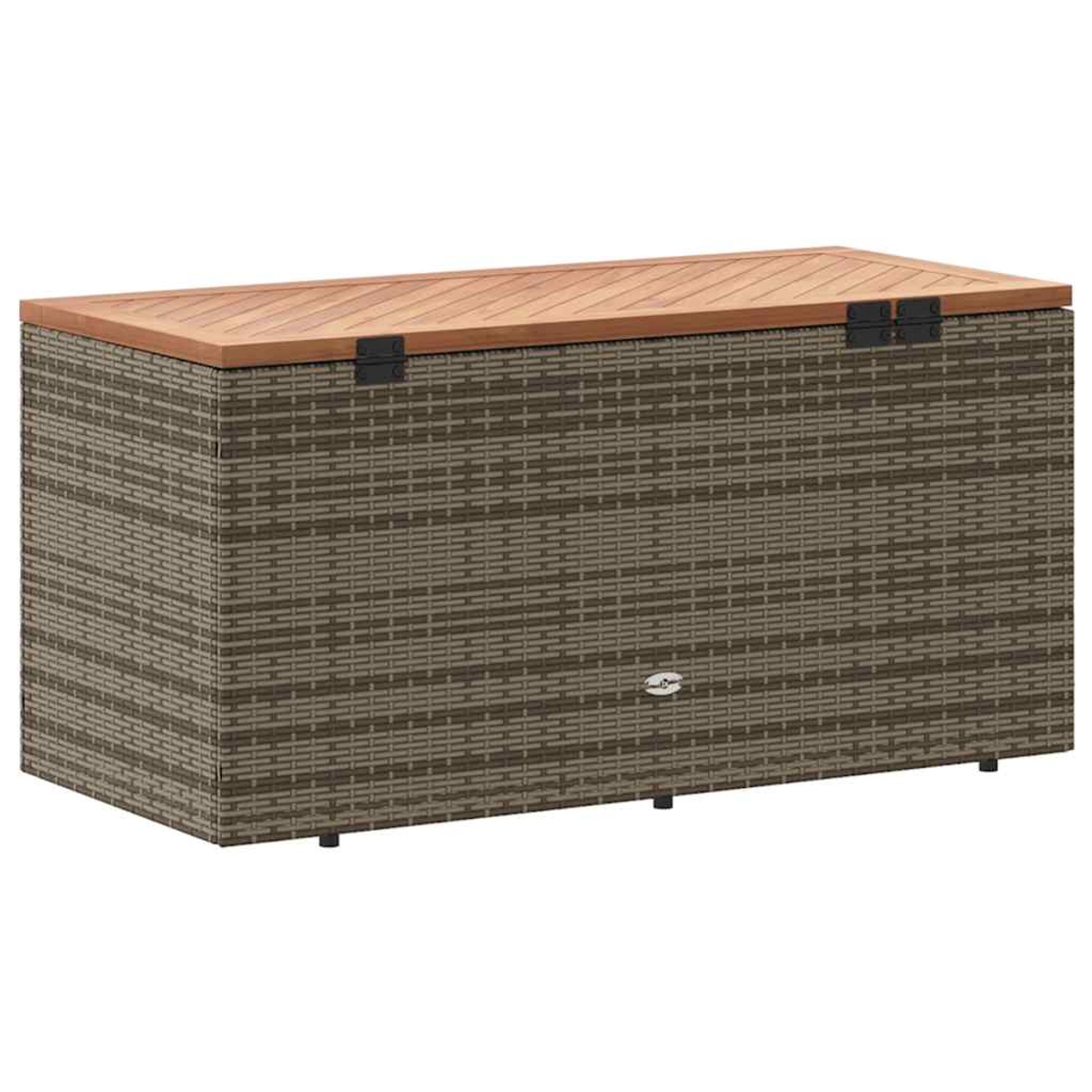 Wicker-Aufbewahrungsbox mit Holzplatte.