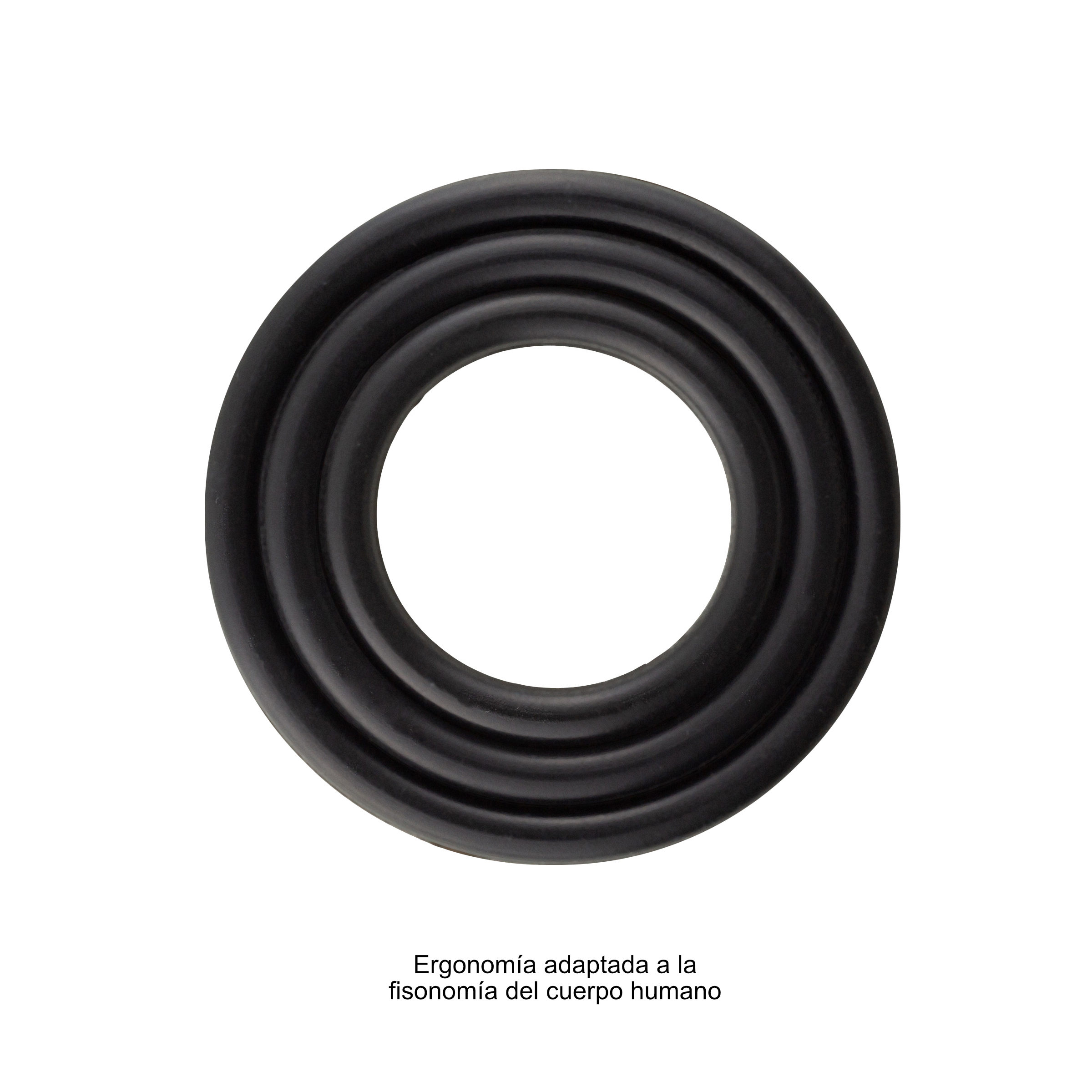 Anillo negro con superficie texturizada. Fondo blanco.