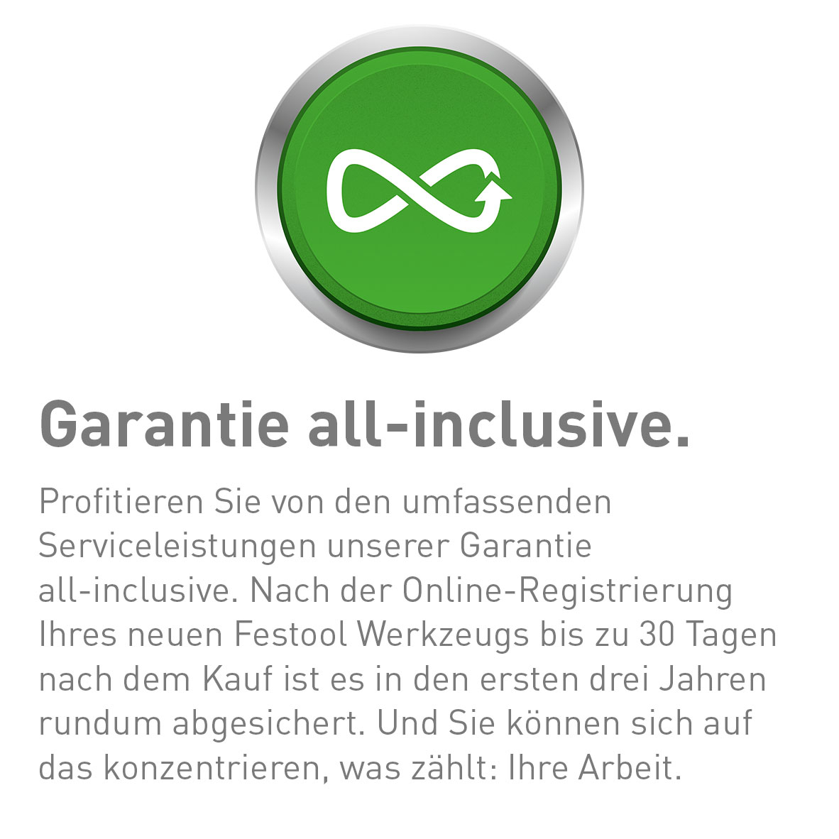 Grüner Kreis mit Unendlichkeitszeichen und Text darunter.