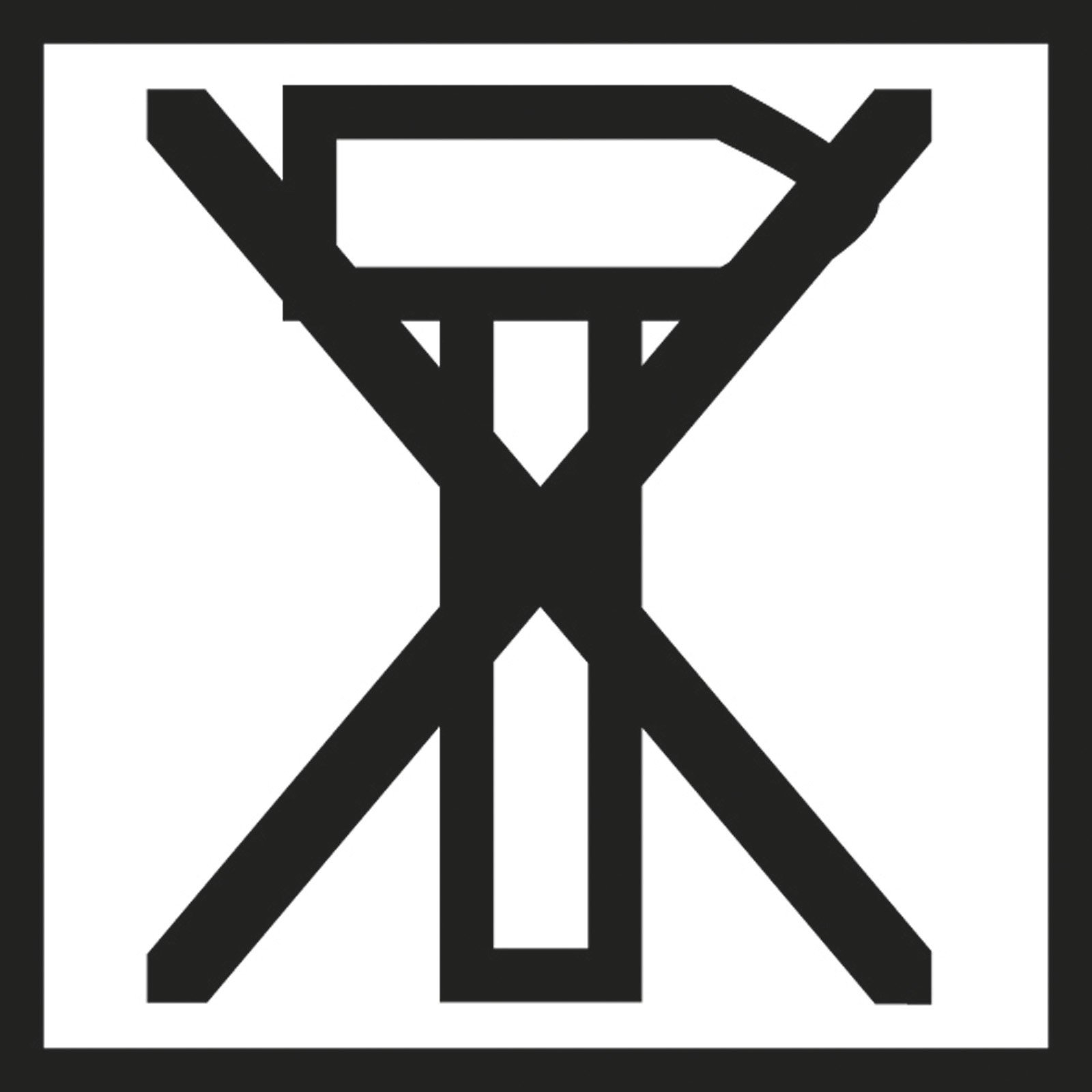 Czarny geometryczny wzór w kwadratowej ramie. Zawiera przecinające się linie i kształty, tworząc abstrakcyjną kompozycję.