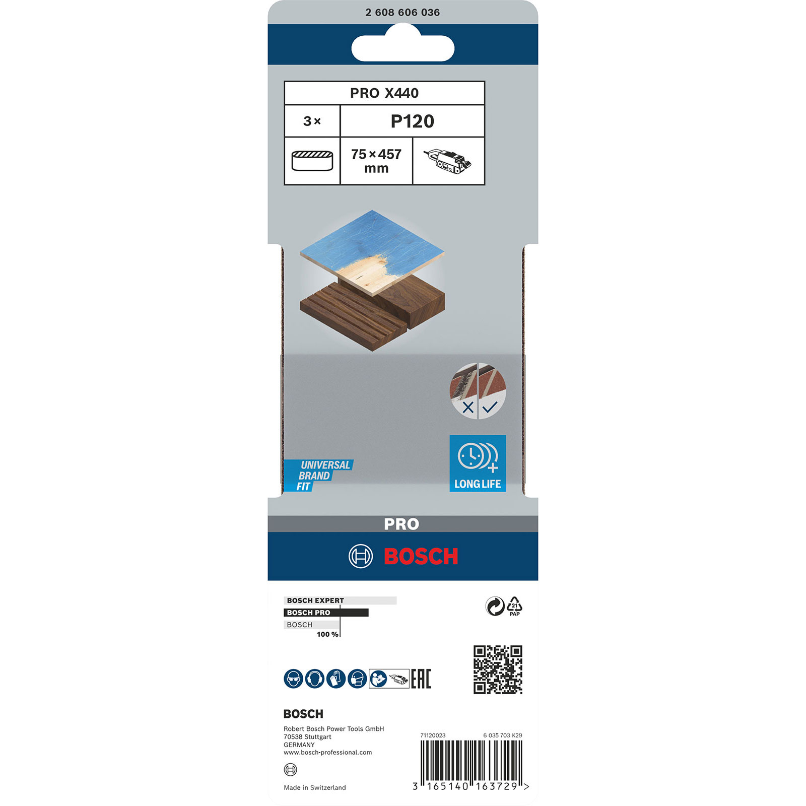 Bosch Produktverpackung mit Produktinformationen, einschließlich eines QR-Codes und dem Bosch-Logo.