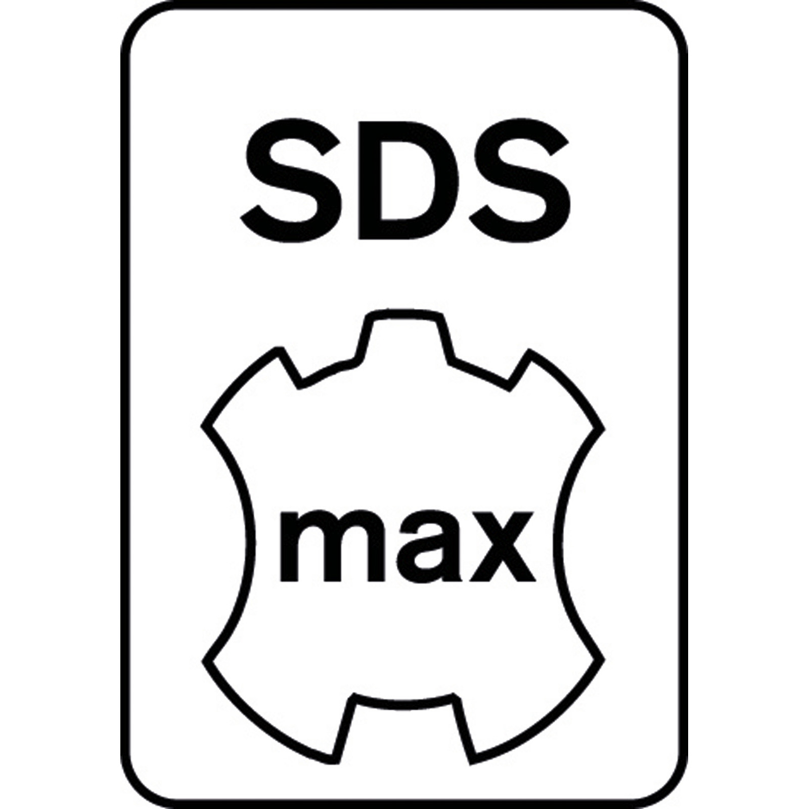 Schwarz-weißes Symbol in einem abgerundeten Rechteck. Der Text 'SDS' steht über einer Zahnradform mit 'max' darin.
