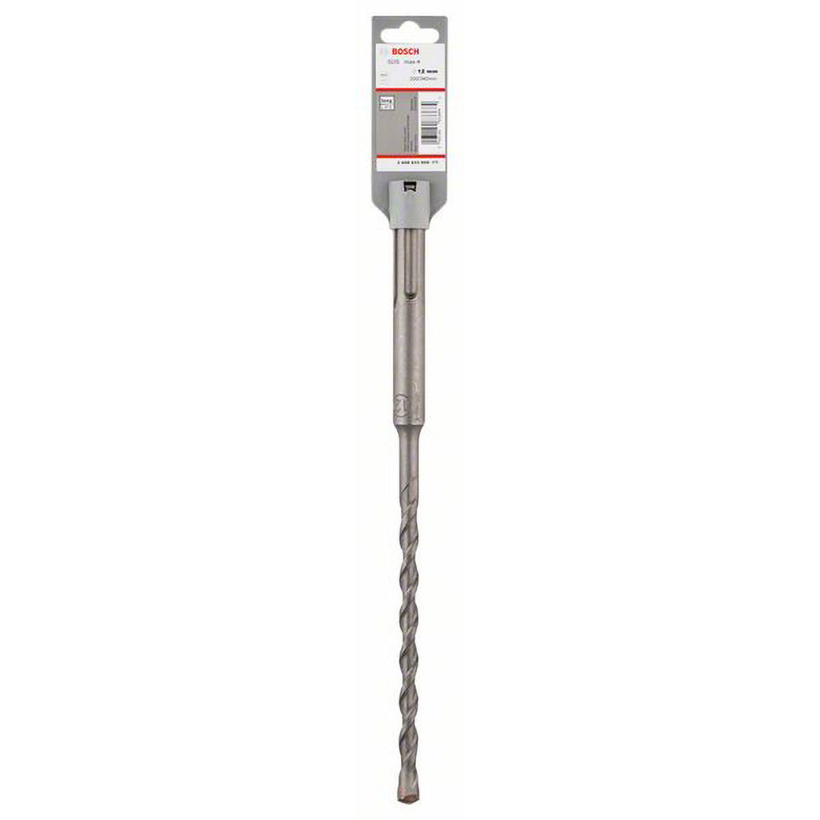 Ambalajında 12 mm'lik bir Bosch matkap ucu. Uç gümüş renktedir ve spiral bir tasarıma sahiptir. Arka plan beyaz.
