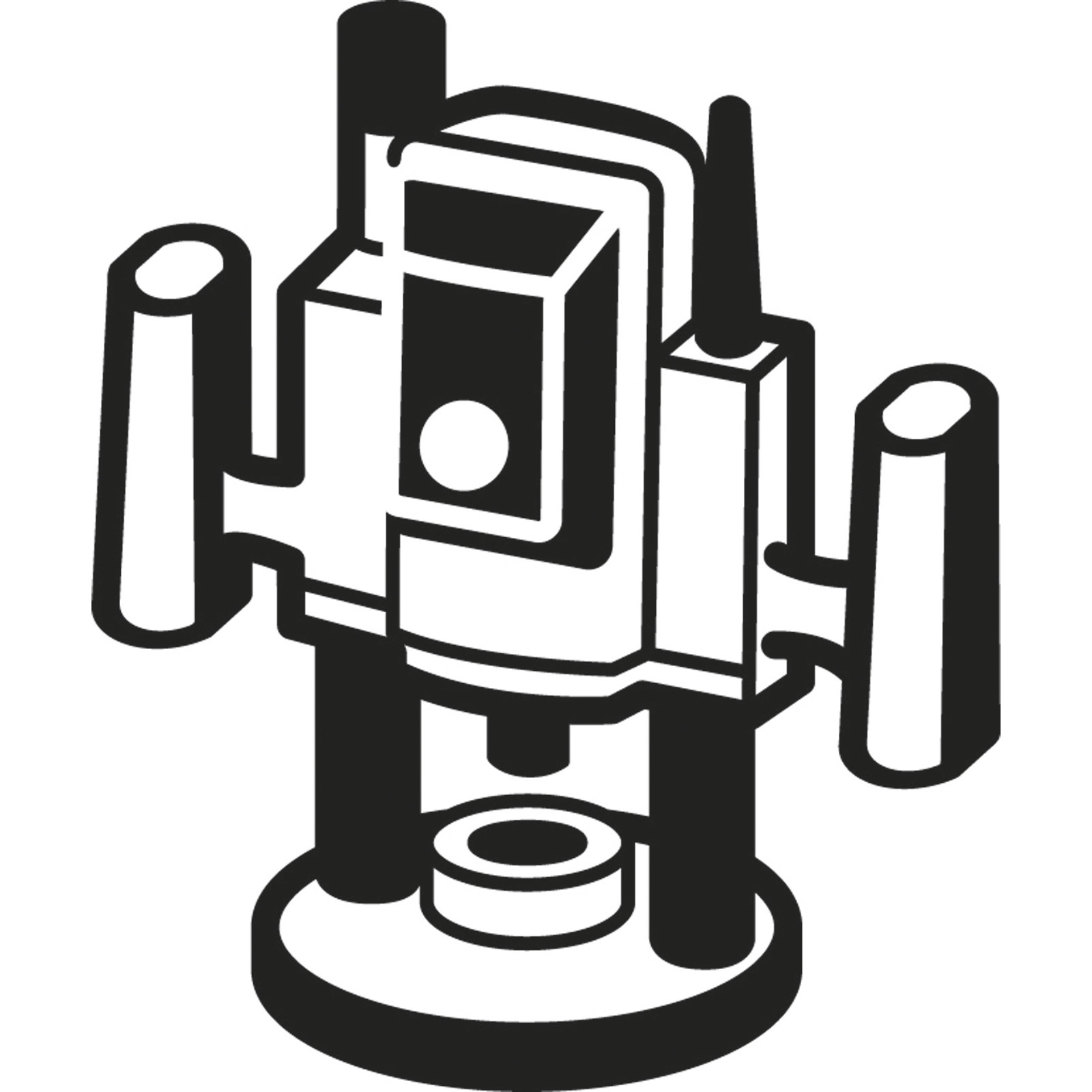 Schwarz-Weiß-Illustration eines Fräswerkzeugs. Es hat zylindrische Griffe und eine kreisförmige Basis.