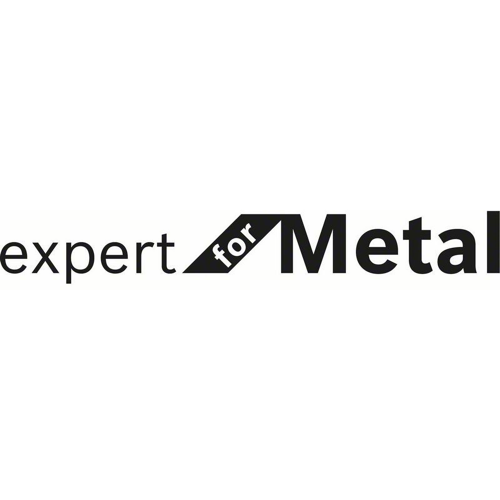 Witte achtergrond met zwarte tekst. Er staat 'expert for Metal'.