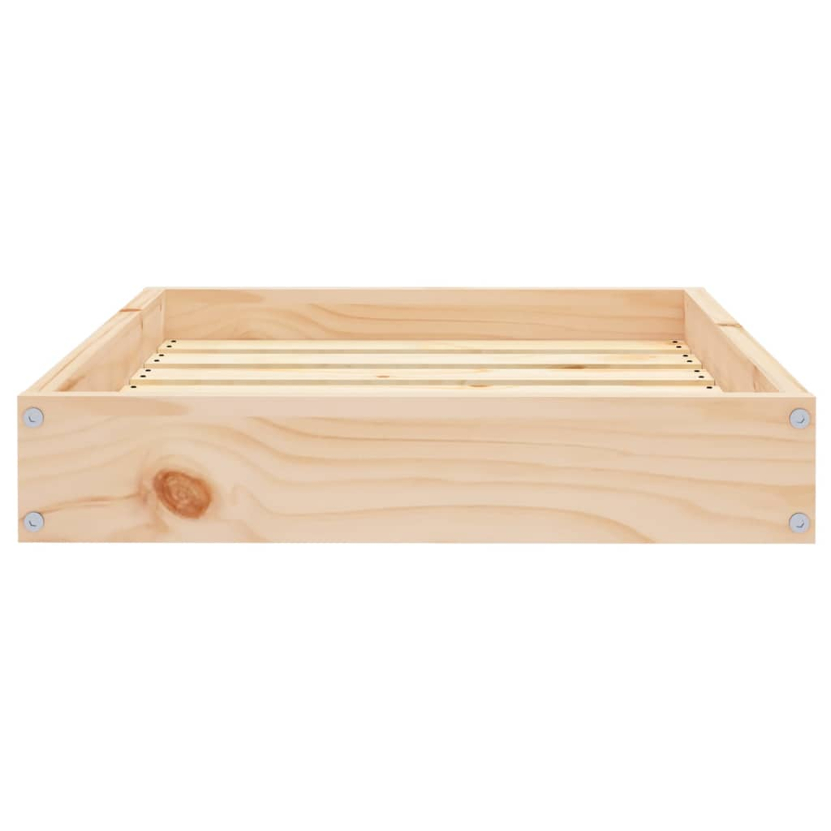 Holzbettrahmen, hellbraune Farbe. Enthält Latten für die Matratzenauflage. Der Rahmen ist leer und einsatzbereit.