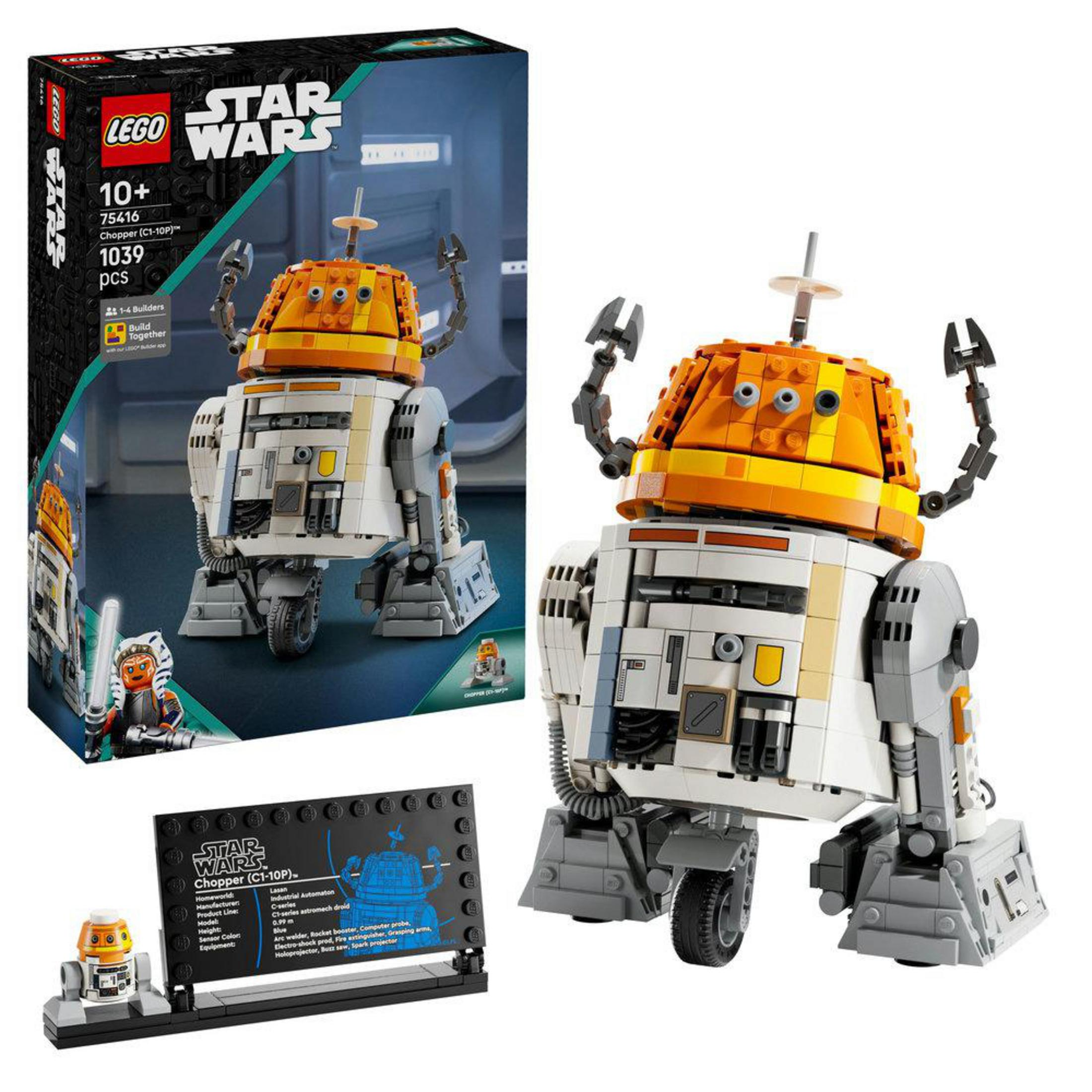 Zestaw LEGO Star Wars Chopper. Model jest biało-pomarańczowy. Pudełko pokazuje model i małą figurkę.