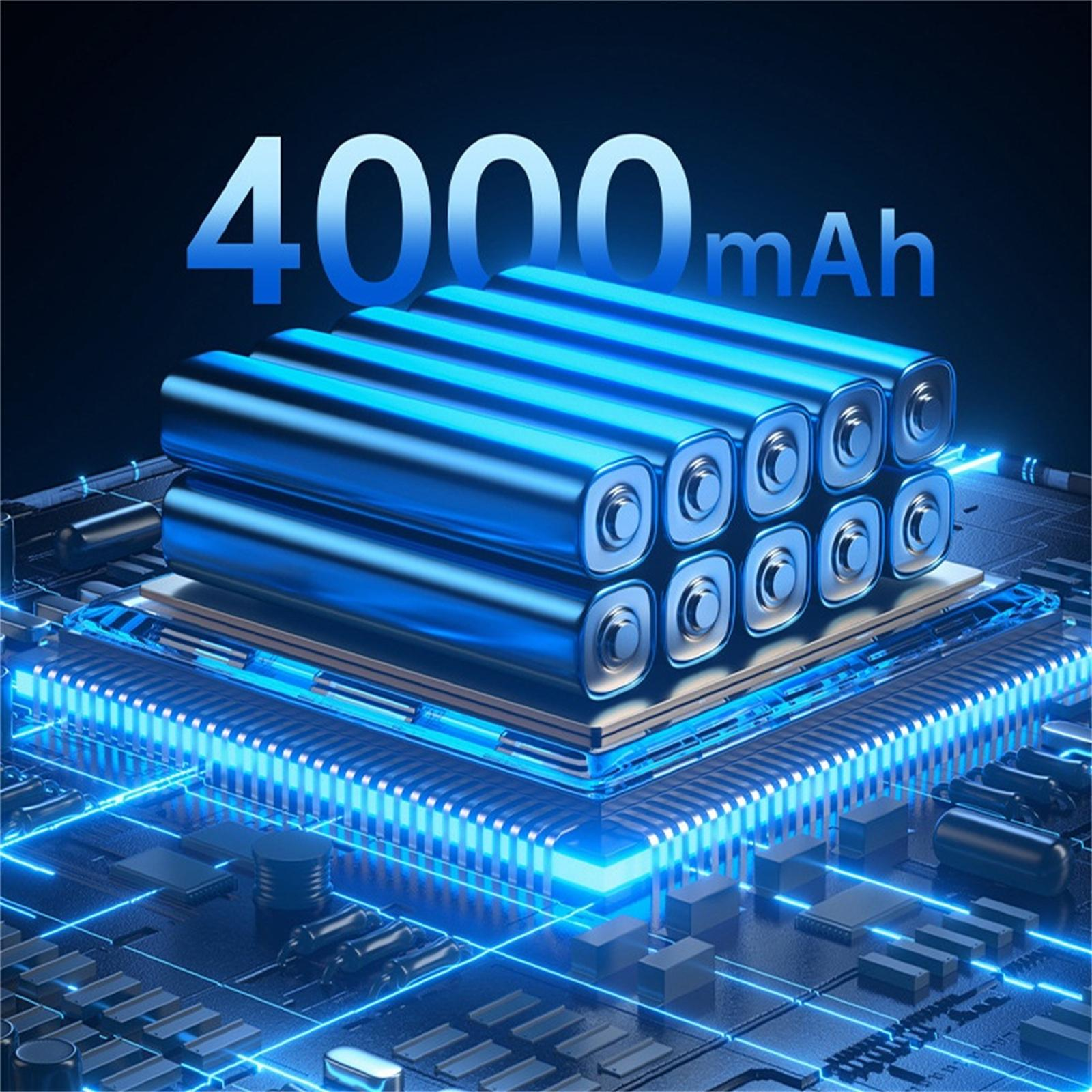 Blaue Batterien mit 4000 mAh auf einer Platine mit blau leuchtenden Linien.