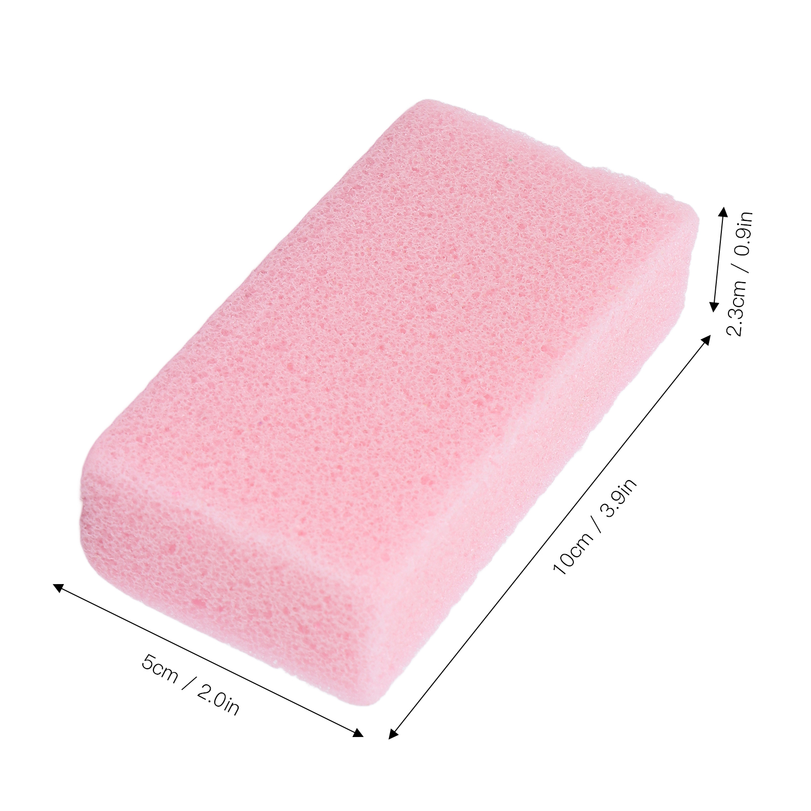 Ein pinkfarbener, rechteckiger Fußschrubber mit Maßangaben. Der Hintergrund ist schlicht weiß.