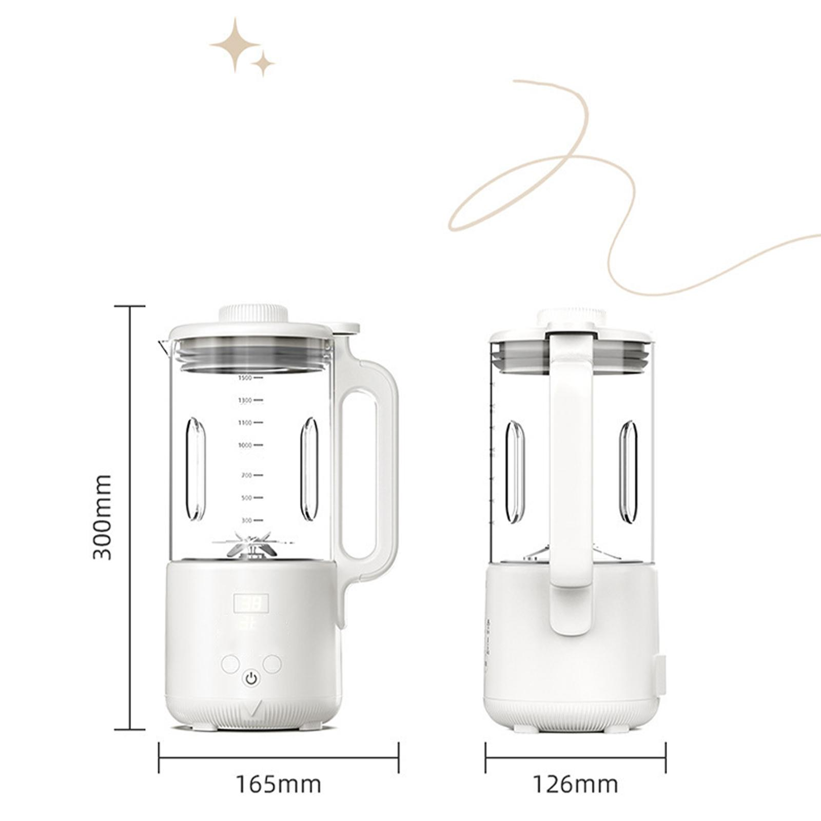 Zwei weiße Mixer, einer mit Abmessungen, auf weißem Hintergrund. Dekorative Linien und Sterne im Hintergrund.