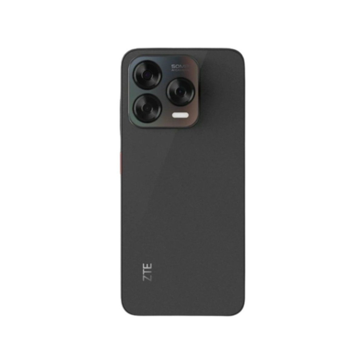 Czarny smartfon ZTE. Ma trzy aparaty i lampę błyskową. Logo ZTE znajduje się na dole.