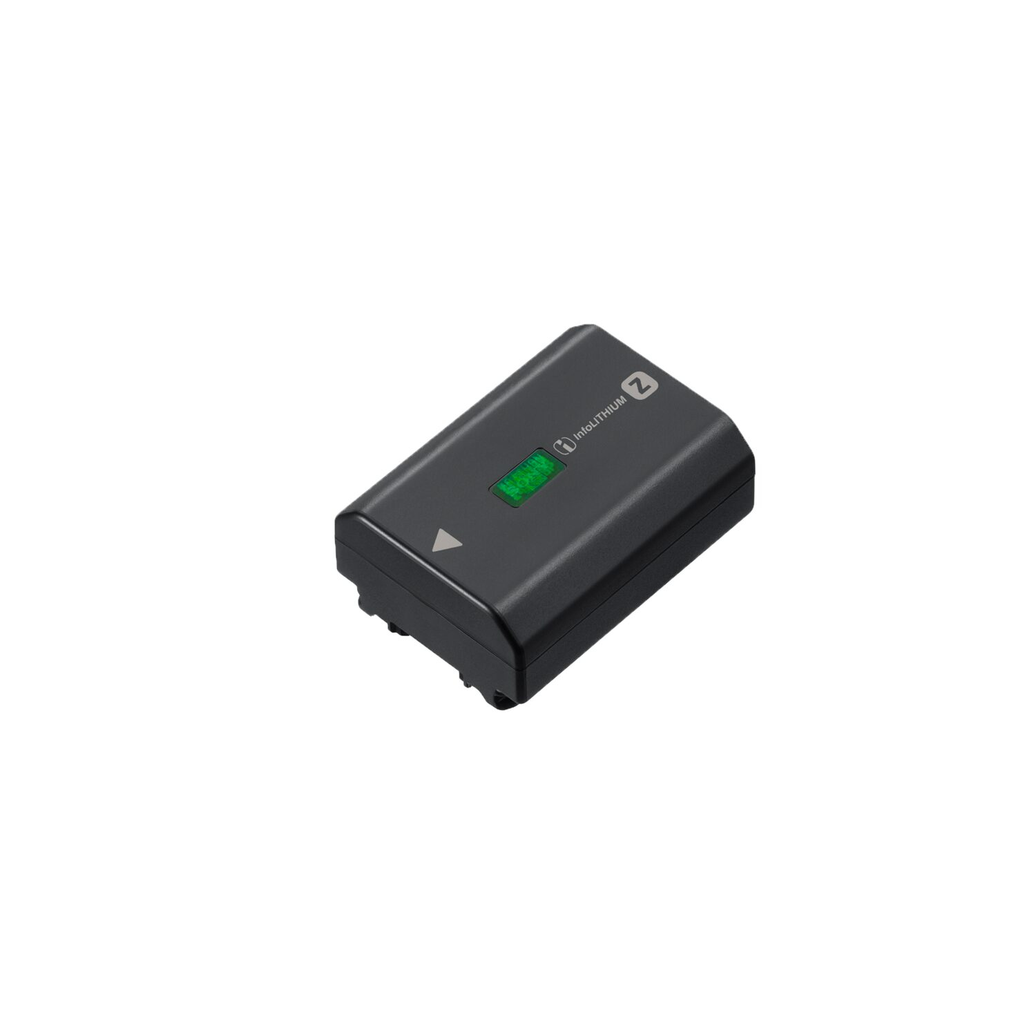 Una batería negra con indicadores verdes y la palabra "InfoLithium Z" sobre un fondo blanco.
