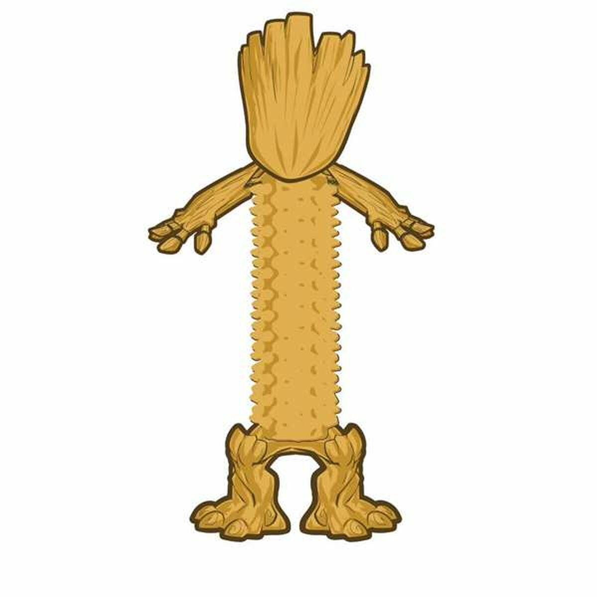 Giocattolo per cani a forma di Groot giallo. Ha un corpo, braccia e gambe marroni e strutturati.