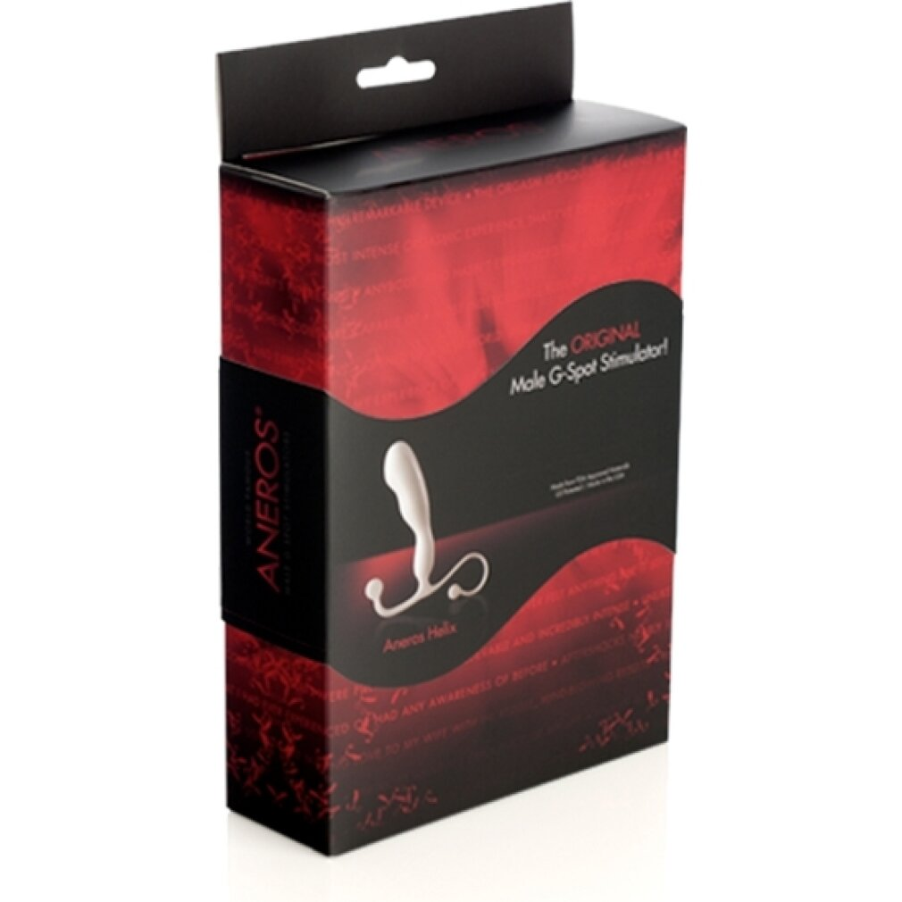 Schachtel mit einem Aneros G-Punkt-Stimulator. Rote und schwarze Schachtel mit weißem Produktbild.