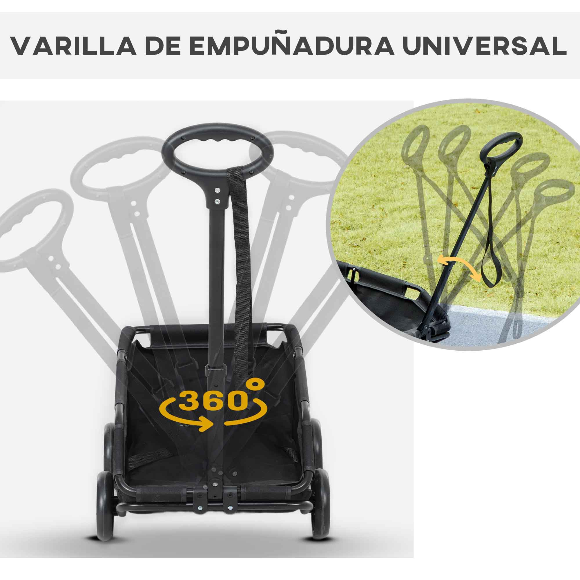 Cochecito para mascotas con asa de 360 grados. El asa puede girar.