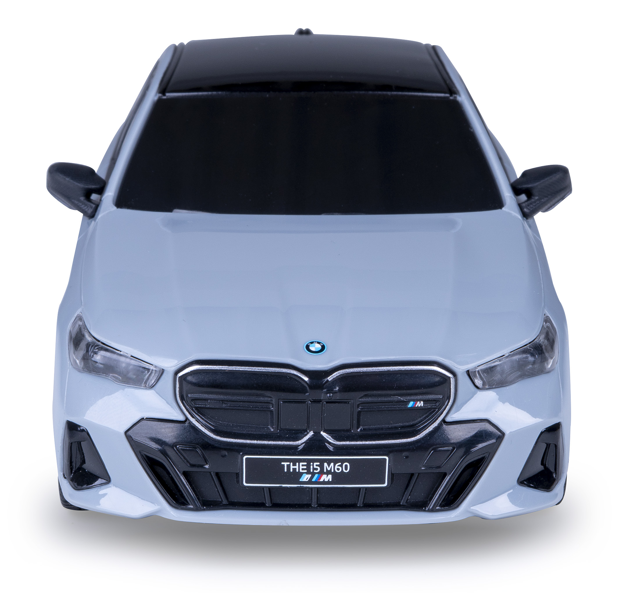 Hellblaues BMW-Automodell, Draufsicht, schwarzes Dach, die Front ist sichtbar.
