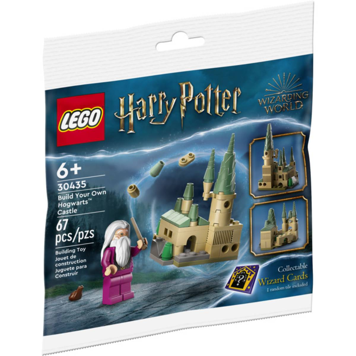 Lego Harry Potter Set in einer Tüte. Enthält eine Zauberer Minifigur und eine baubare Hogwarts Burg.